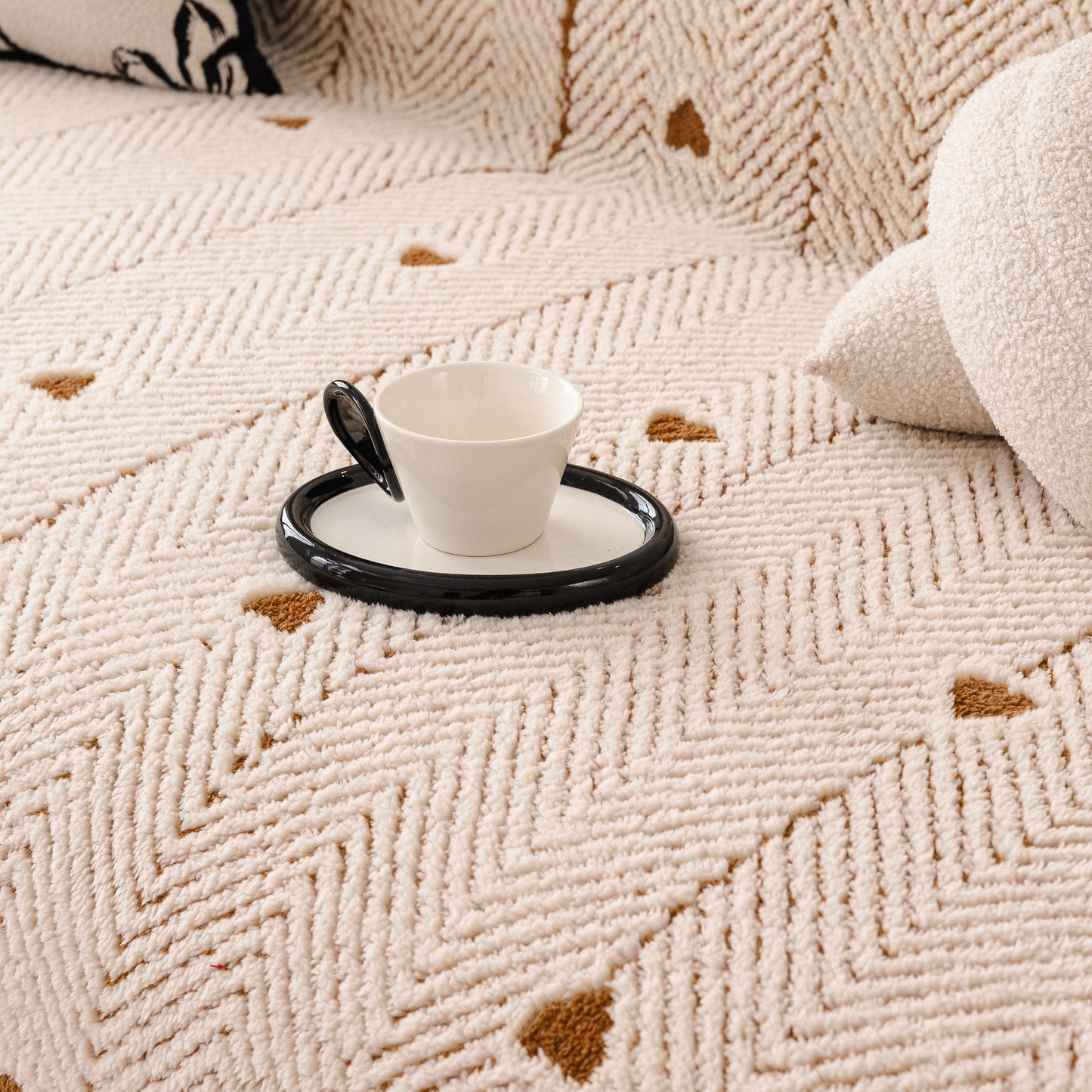 Thick Plush Sofa Cover Throw for Couch, 3D Textured Herringbone Washable Slipcover