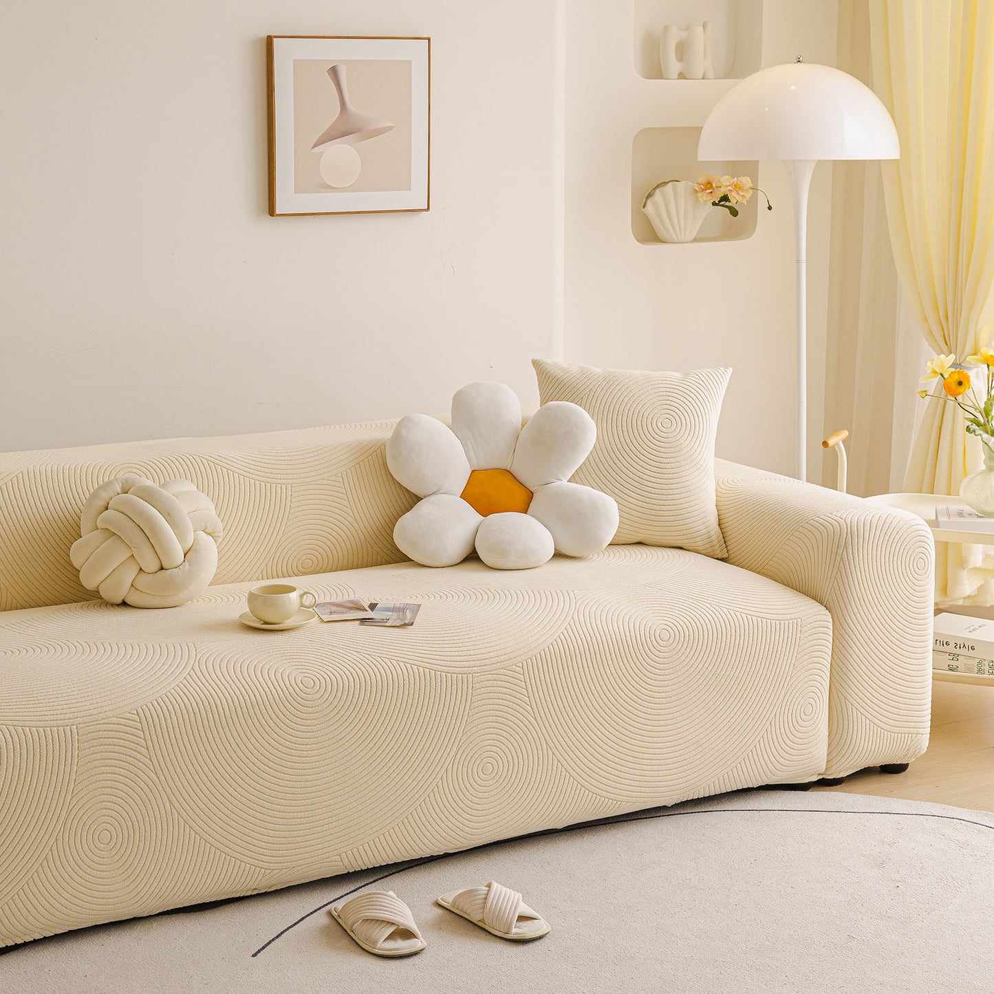 Elastic Stretch Sofa Cover Slipcover, Concentric Circle Jacquard Plush Couch Cover