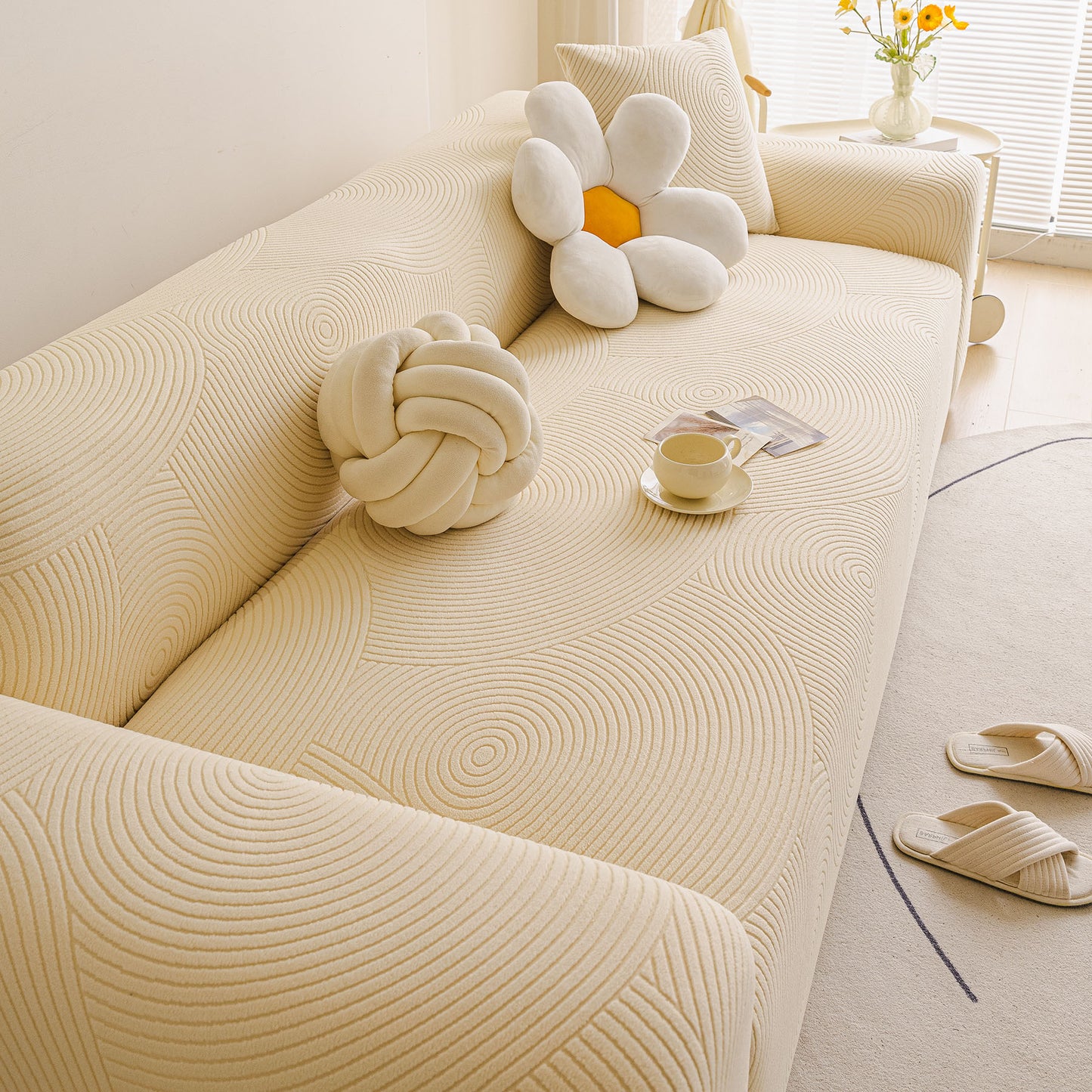 Elastic Stretch Sofa Cover Slipcover, Concentric Circle Jacquard Plush Couch Cover