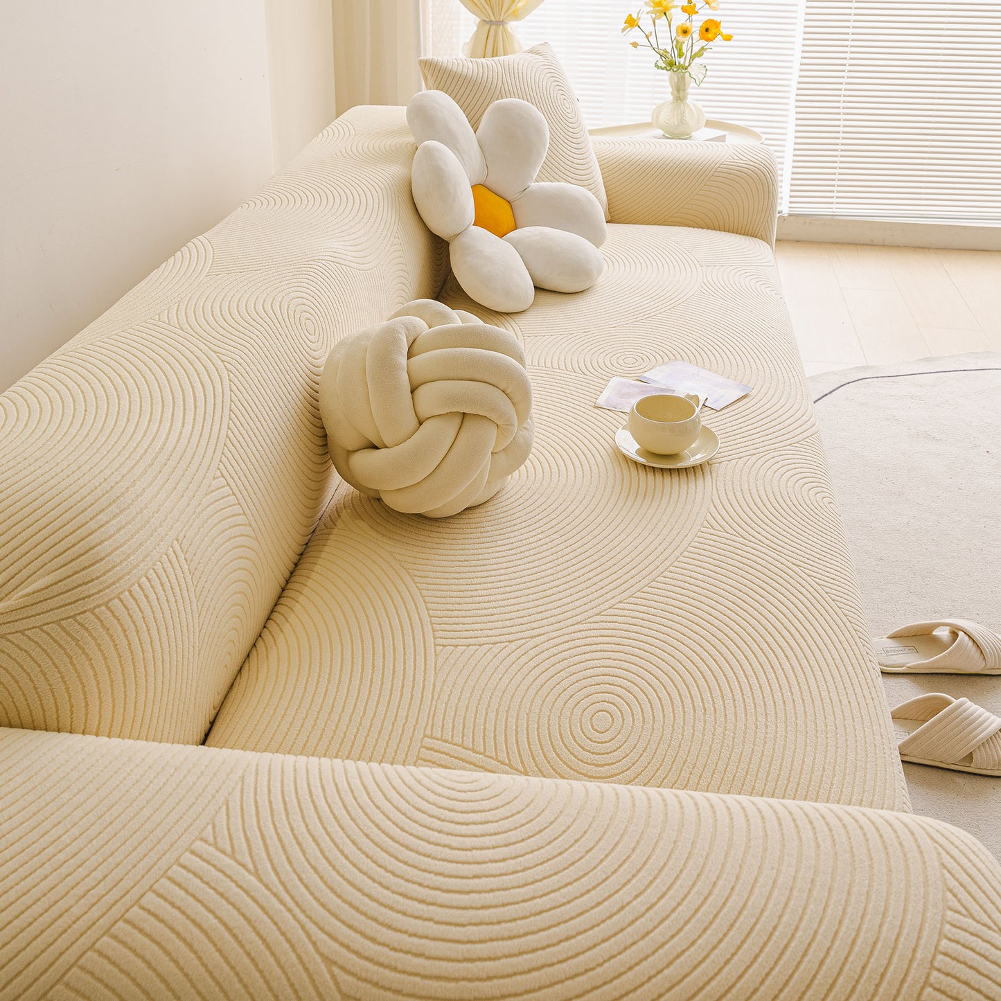 Elastic Stretch Sofa Cover Slipcover, Concentric Circle Jacquard Plush Couch Cover