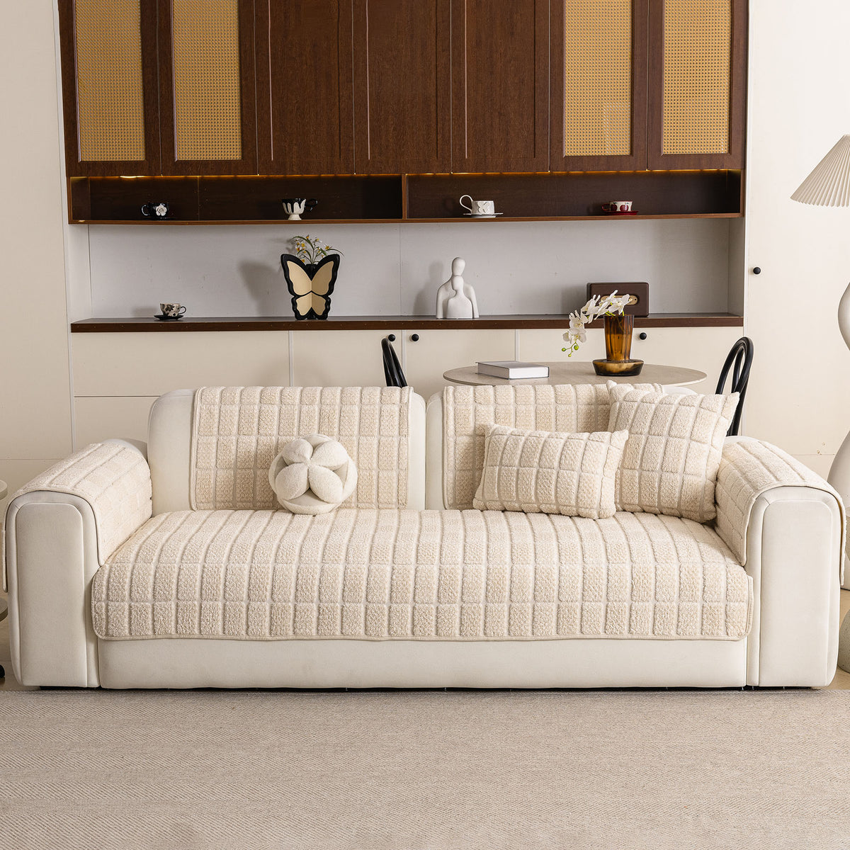 Plush Sofa Protector, Soft Couch Cover with Silicone Non-Slip Backing for Pets & Kids