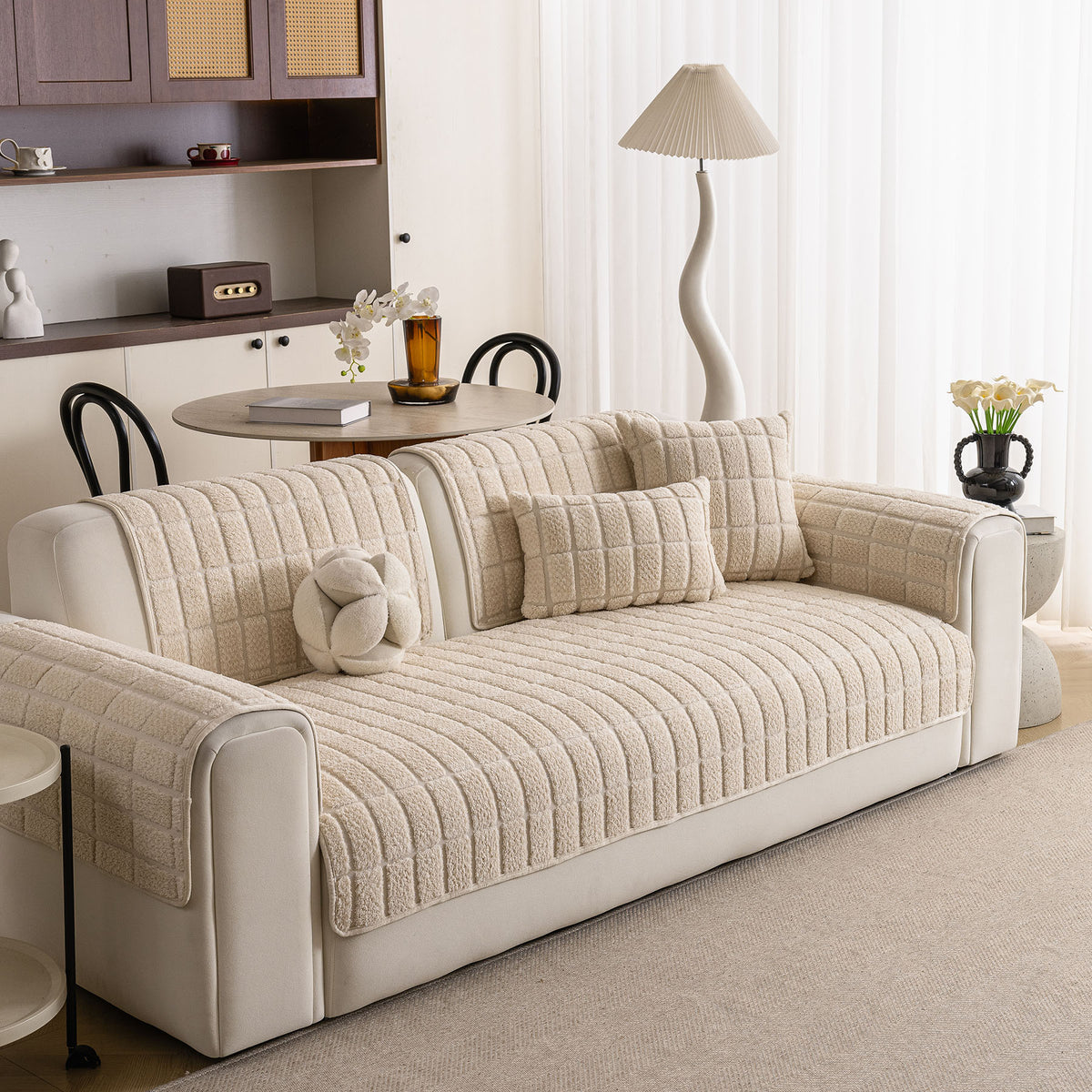 Plush Sofa Protector, Soft Couch Cover with Silicone Non-Slip Backing for Pets & Kids