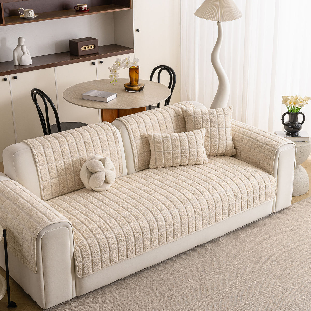 Plush Sofa Protector, Soft Couch Cover with Silicone Non-Slip Backing for Pets & Kids