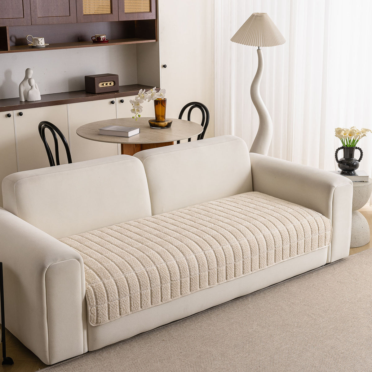 Plush Sofa Protector, Soft Couch Cover with Silicone Non-Slip Backing for Pets & Kids