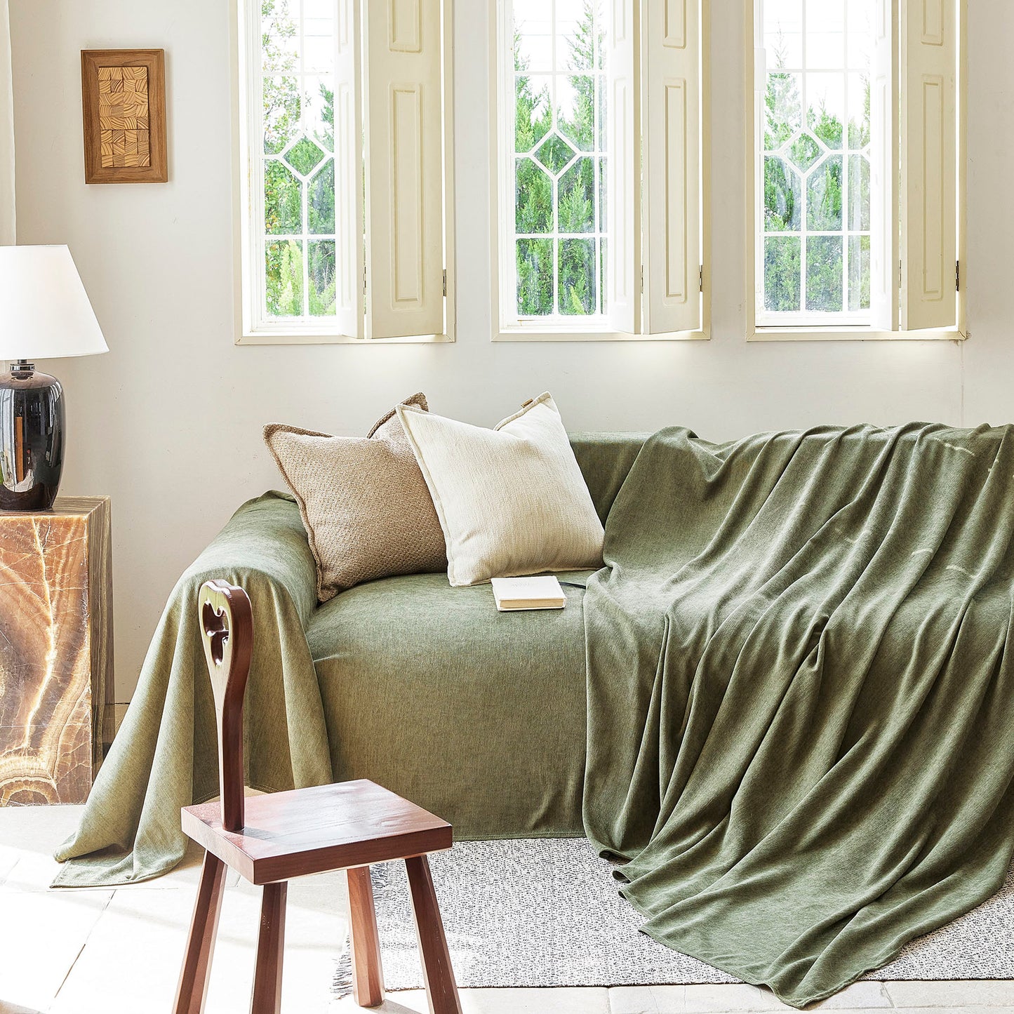 Luxury Soft Chenille Sofa Cover for Couch, Solid Color Furniture Protector Throw Cover