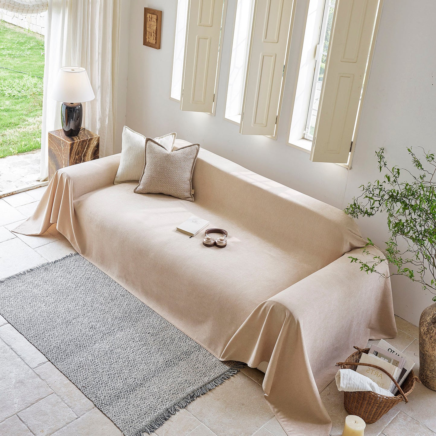 Luxury Soft Chenille Sofa Cover for Couch, Solid Color Furniture Protector Throw Cover