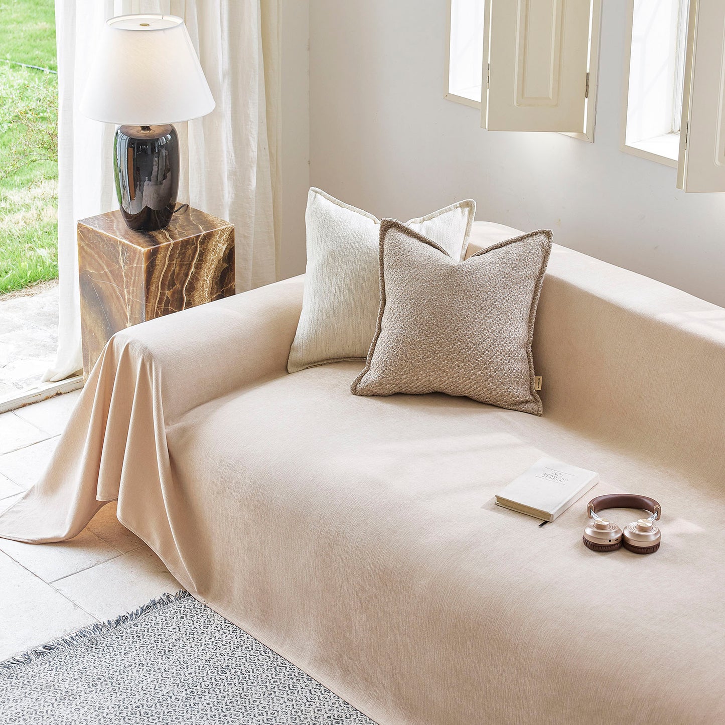 Luxury Soft Chenille Sofa Cover for Couch, Solid Color Furniture Protector Throw Cover