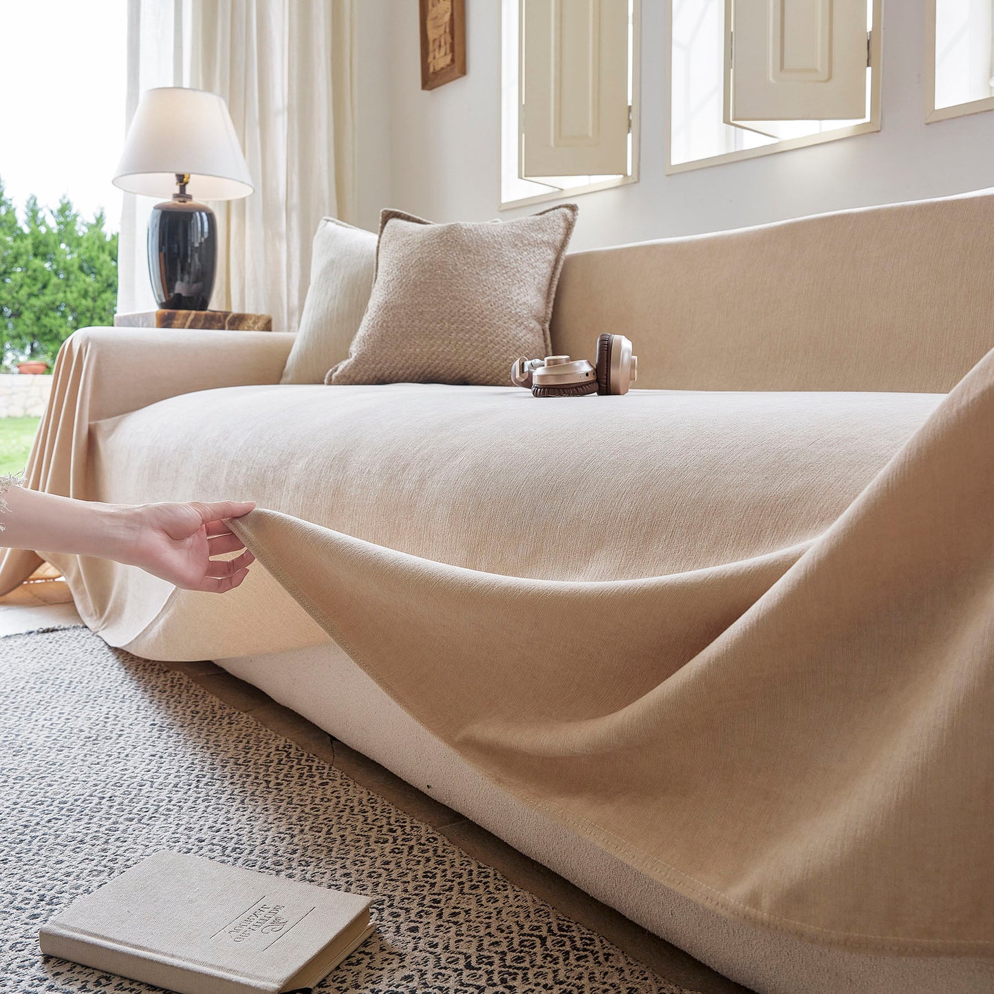 Luxury Soft Chenille Sofa Cover for Couch, Solid Color Furniture Protector Throw Cover