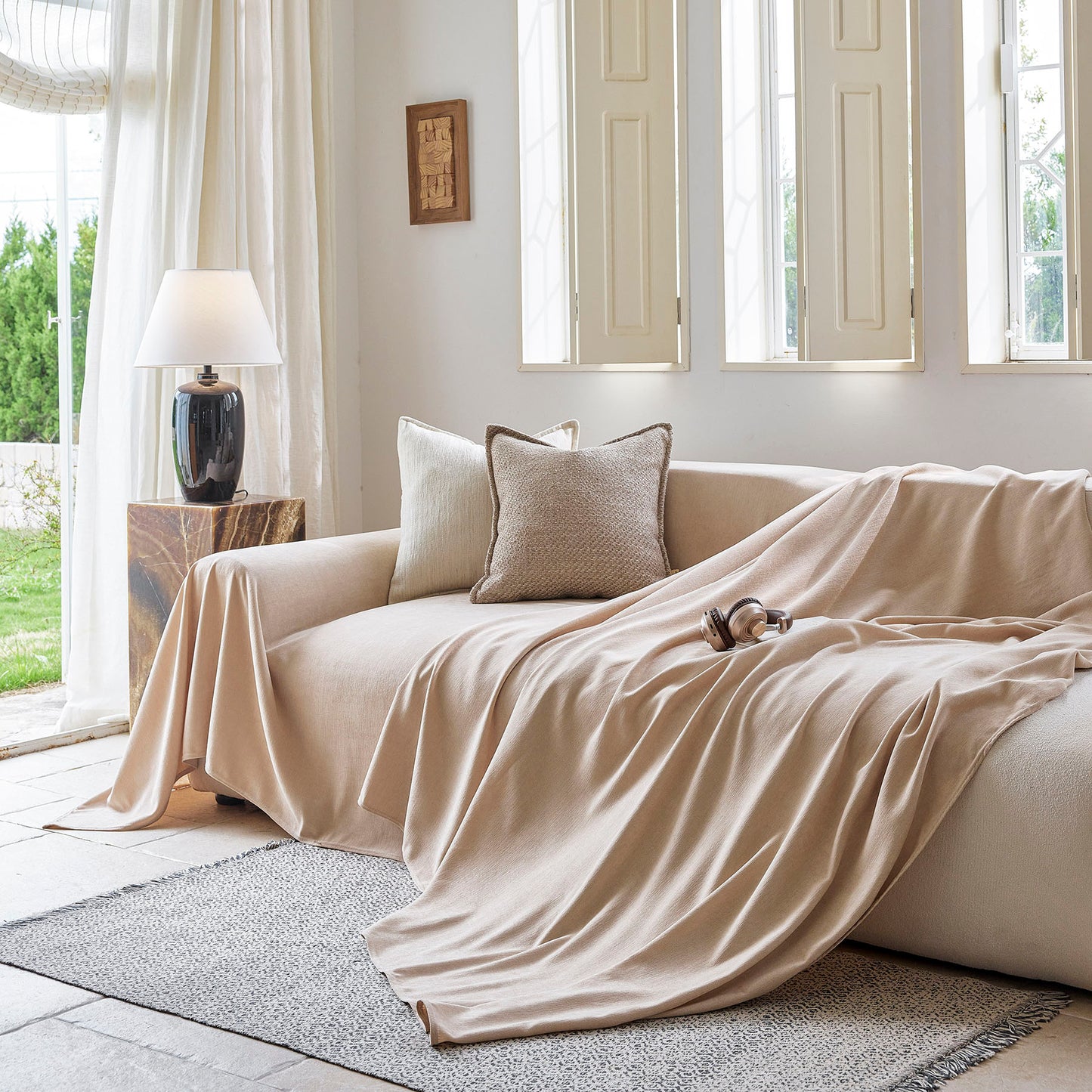 Luxury Soft Chenille Sofa Cover for Couch, Solid Color Furniture Protector Throw Cover