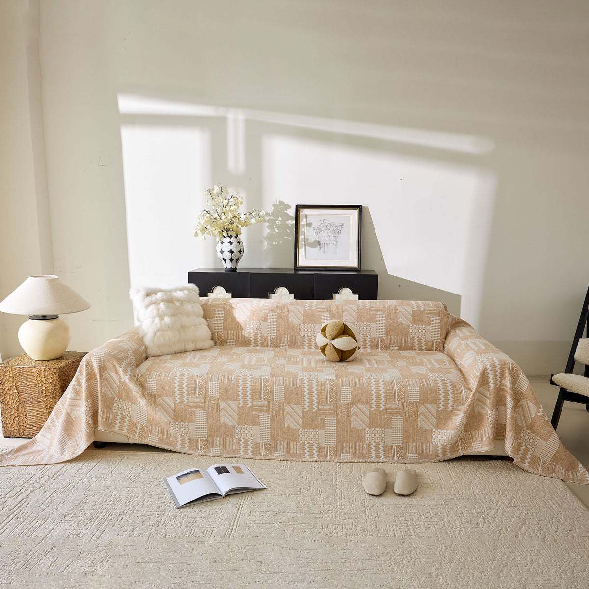 Boho Furniture Cover for Sofa, Loveseat and Chair, Geometric Jacquard Woven Sofa Cover
