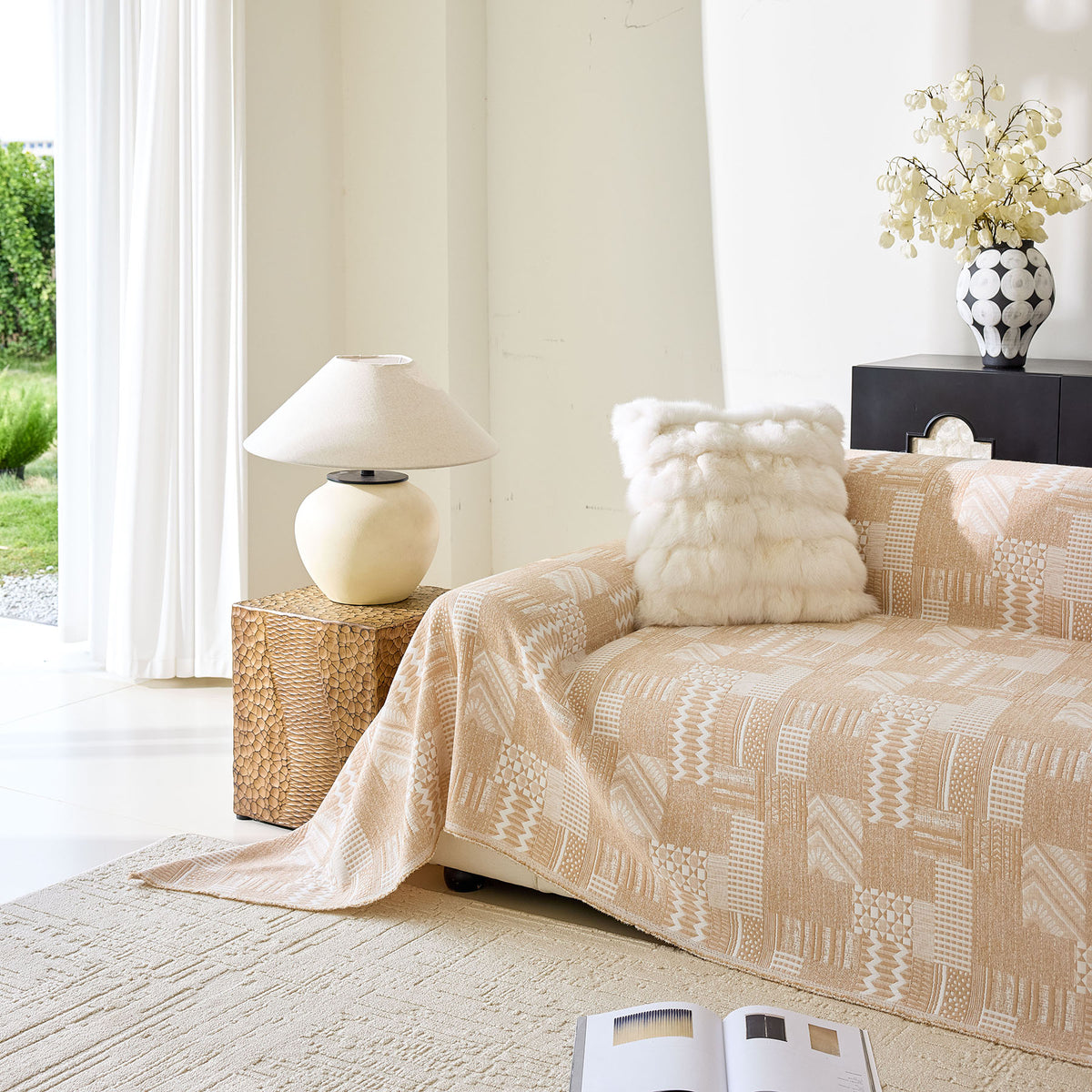 Boho Furniture Cover for Sofa, Loveseat and Chair, Geometric Jacquard Woven Sofa Cover