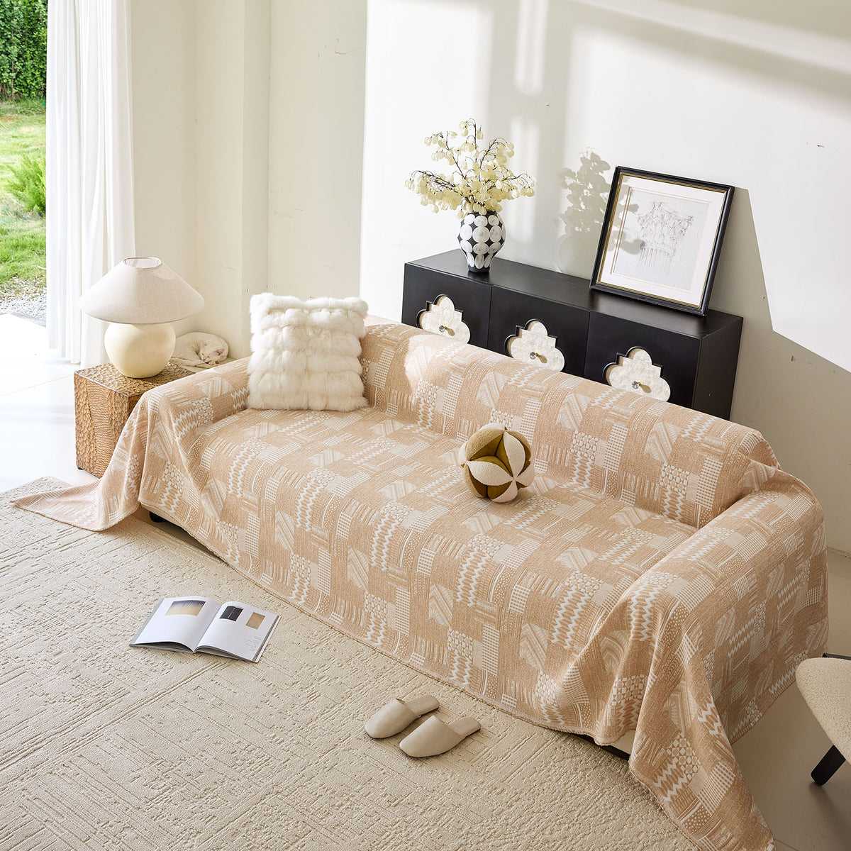 Boho Furniture Cover for Sofa, Loveseat and Chair, Geometric Jacquard Woven Sofa Cover