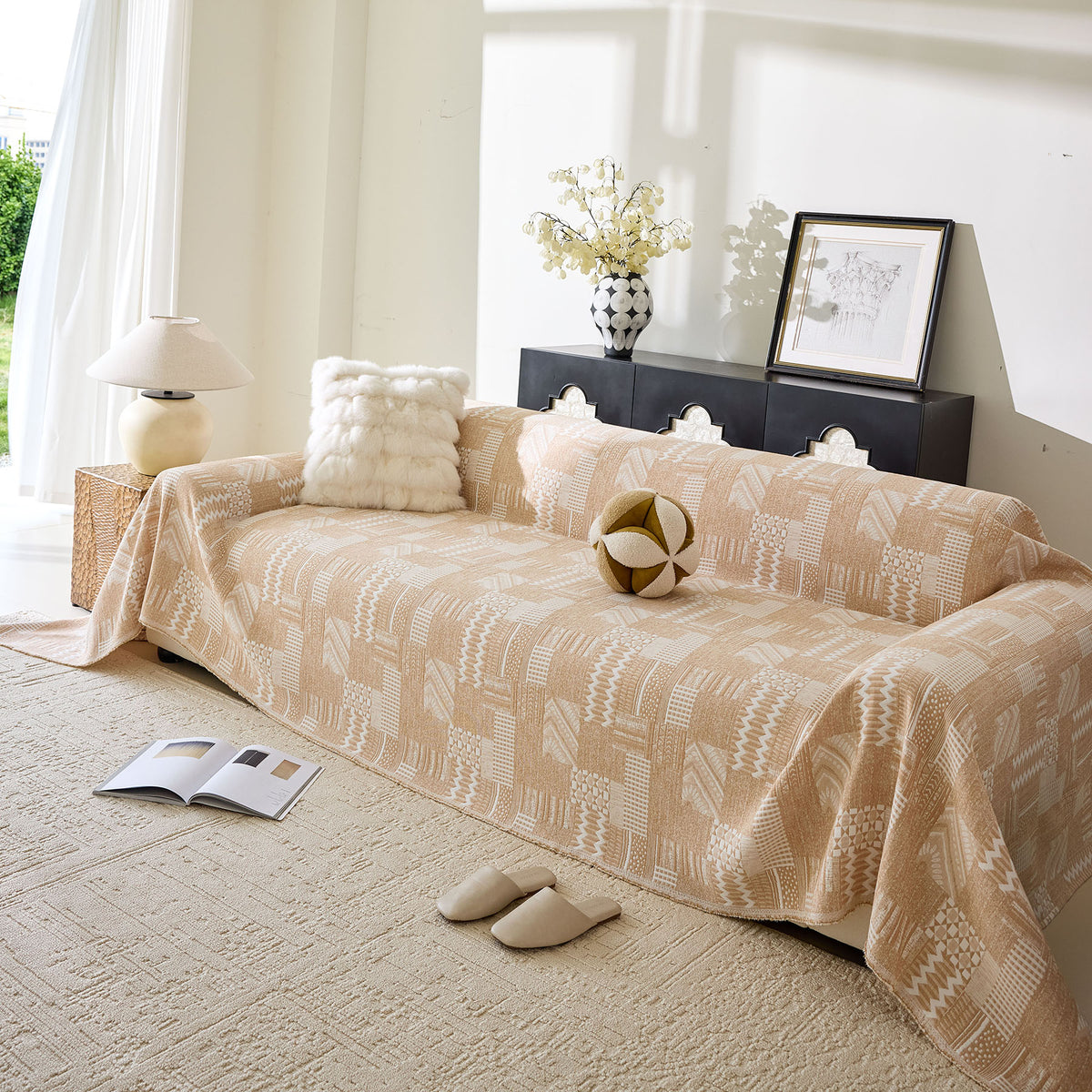 Boho Furniture Cover for Sofa, Loveseat and Chair, Geometric Jacquard Woven Sofa Cover