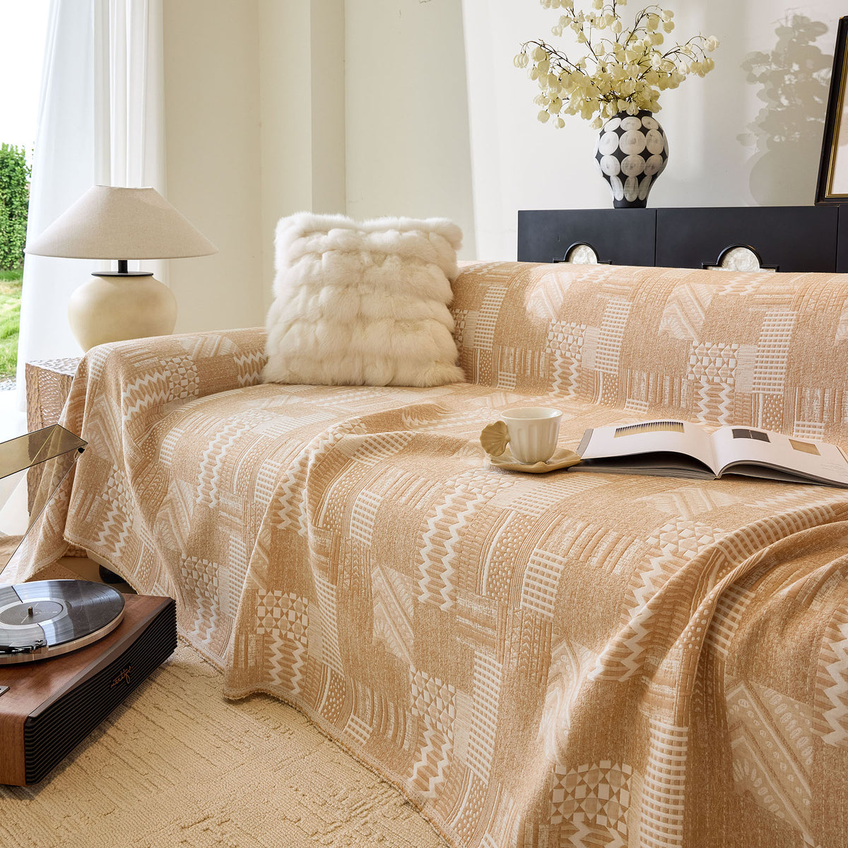 Boho Furniture Cover for Sofa, Loveseat and Chair, Geometric Jacquard Woven Sofa Cover