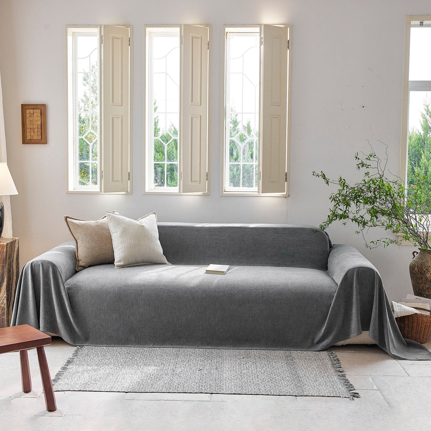 Luxury Soft Chenille Sofa Cover for Couch, Solid Color Furniture Protector Throw Cover