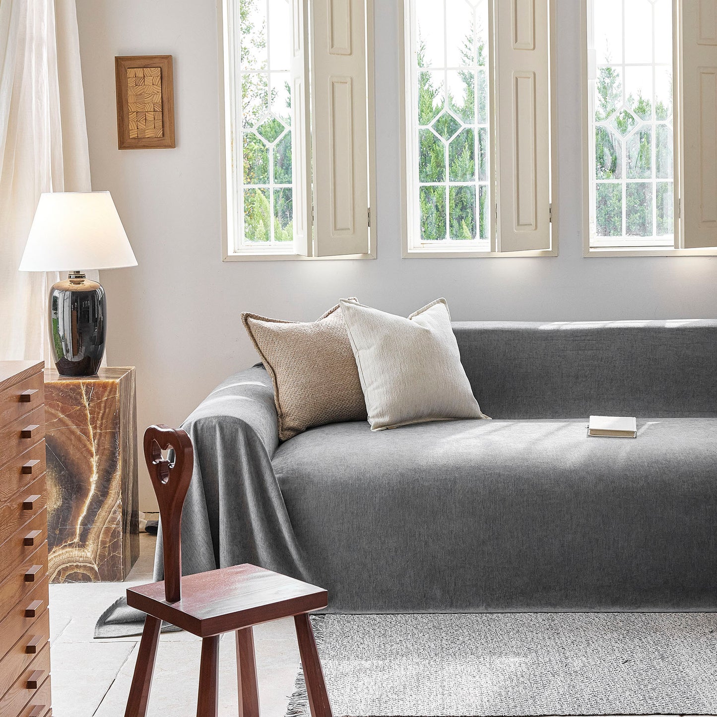 Luxury Soft Chenille Sofa Cover for Couch, Solid Color Furniture Protector Throw Cover