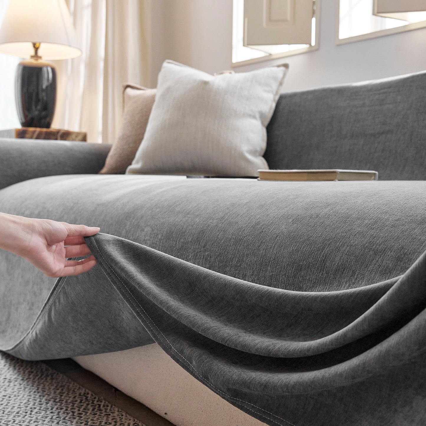 Luxury Soft Chenille Sofa Cover for Couch, Solid Color Furniture Protector Throw Cover