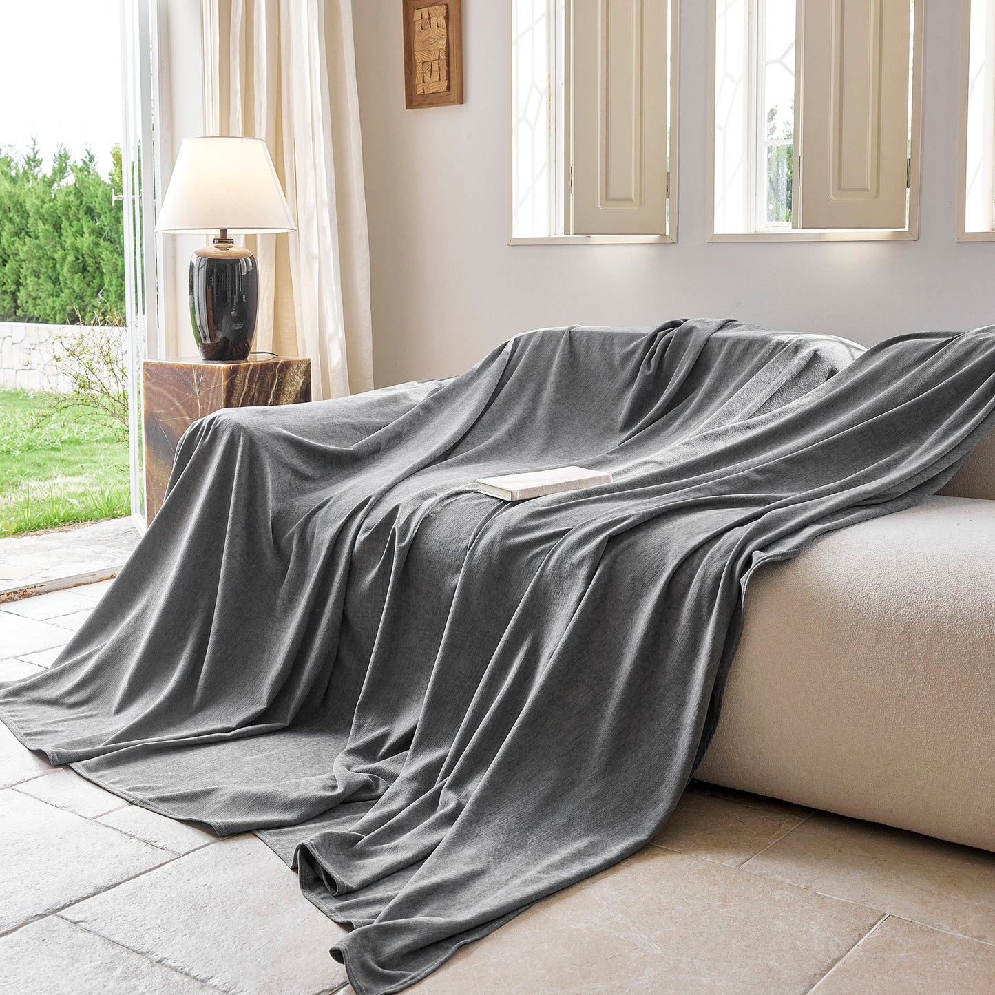 Luxury Soft Chenille Sofa Cover for Couch, Solid Color Furniture Protector Throw Cover