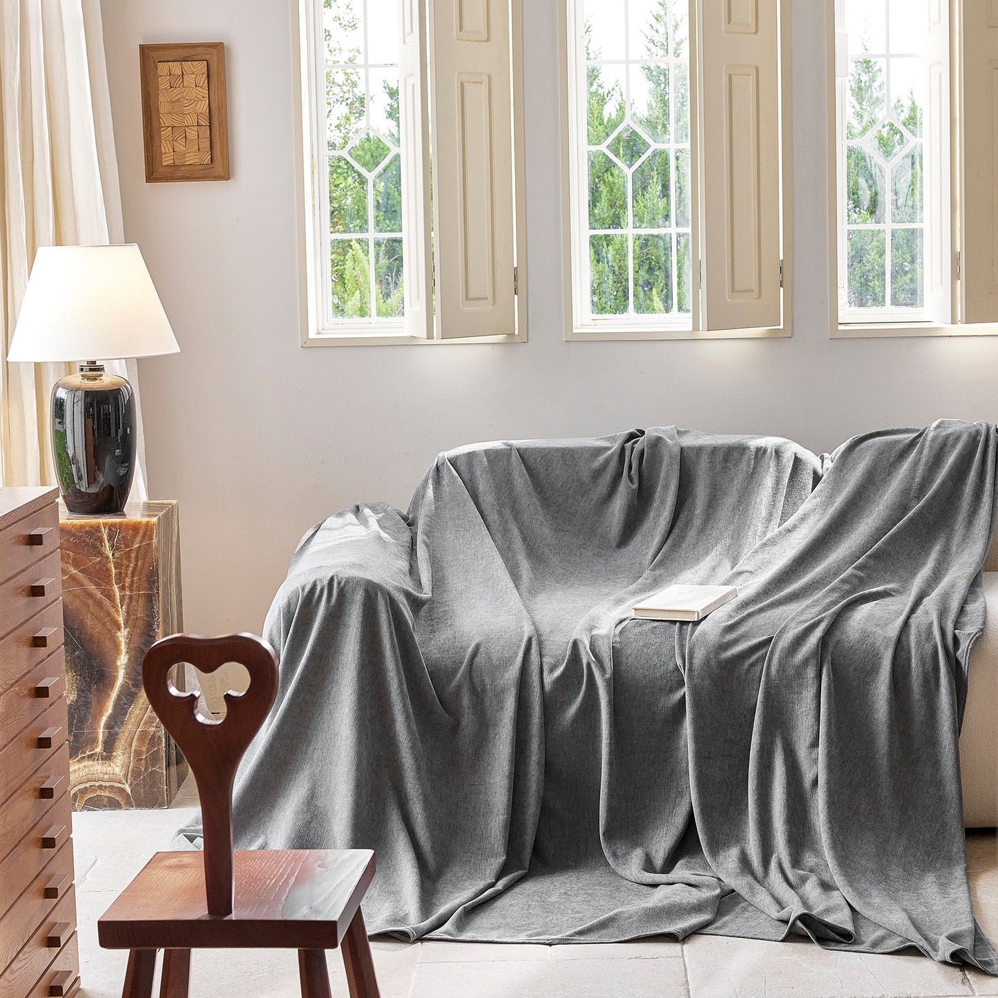 Luxury Soft Chenille Sofa Cover for Couch, Solid Color Furniture Protector Throw Cover