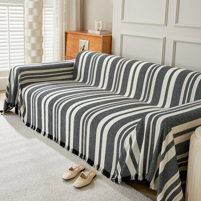 Striped Chenille Sofa Slipcover Throw, Soft Thick Washable Couch Cover Blanket