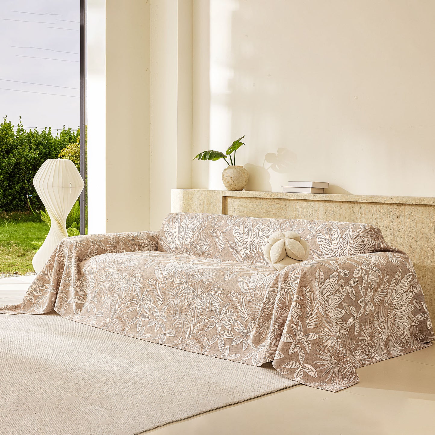 Tropical Botanical Leaf Texture Furniture Protector Blanket Soft Breathable Sofa Cover
