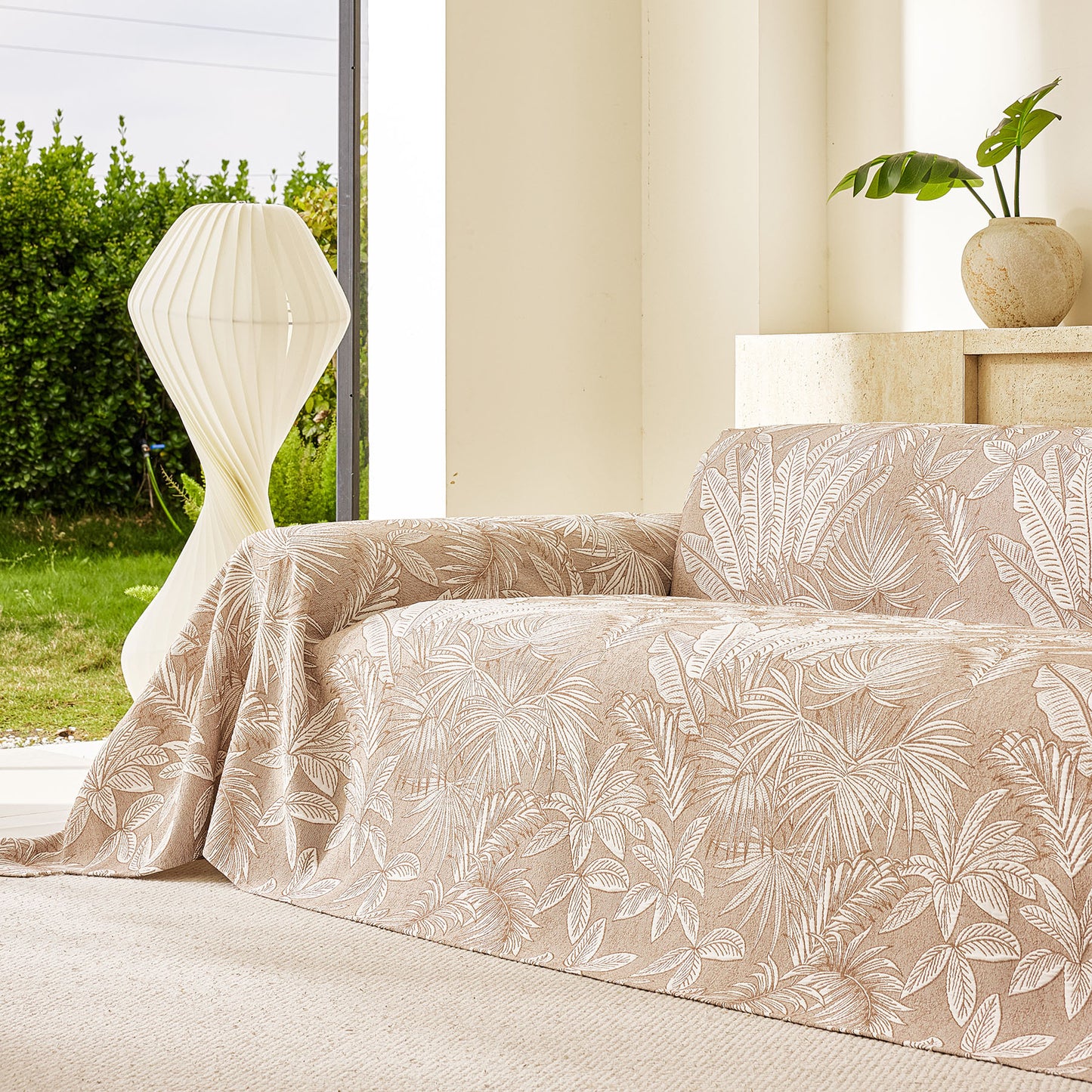 Tropical Botanical Leaf Texture Furniture Protector Blanket Soft Breathable Sofa Cover