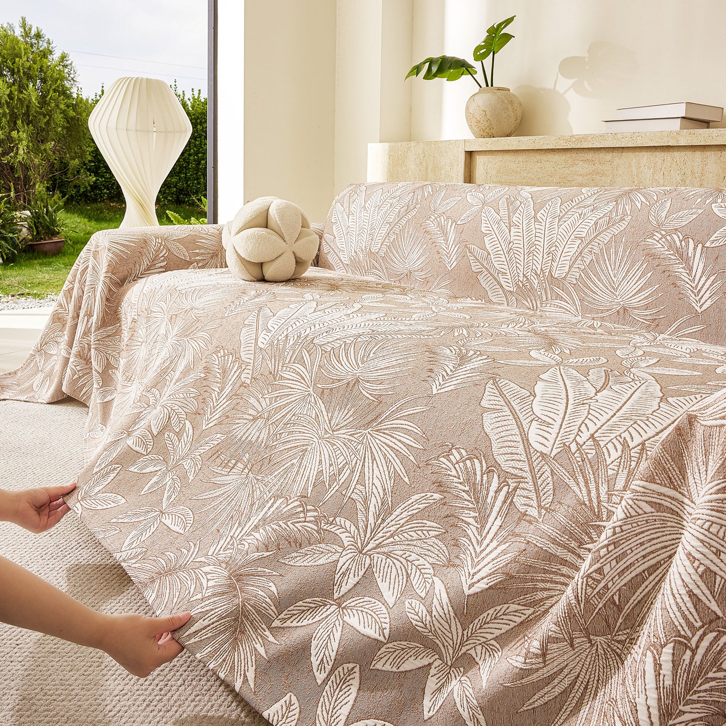 Tropical Botanical Leaf Texture Furniture Protector Blanket Soft Breathable Sofa Cover
