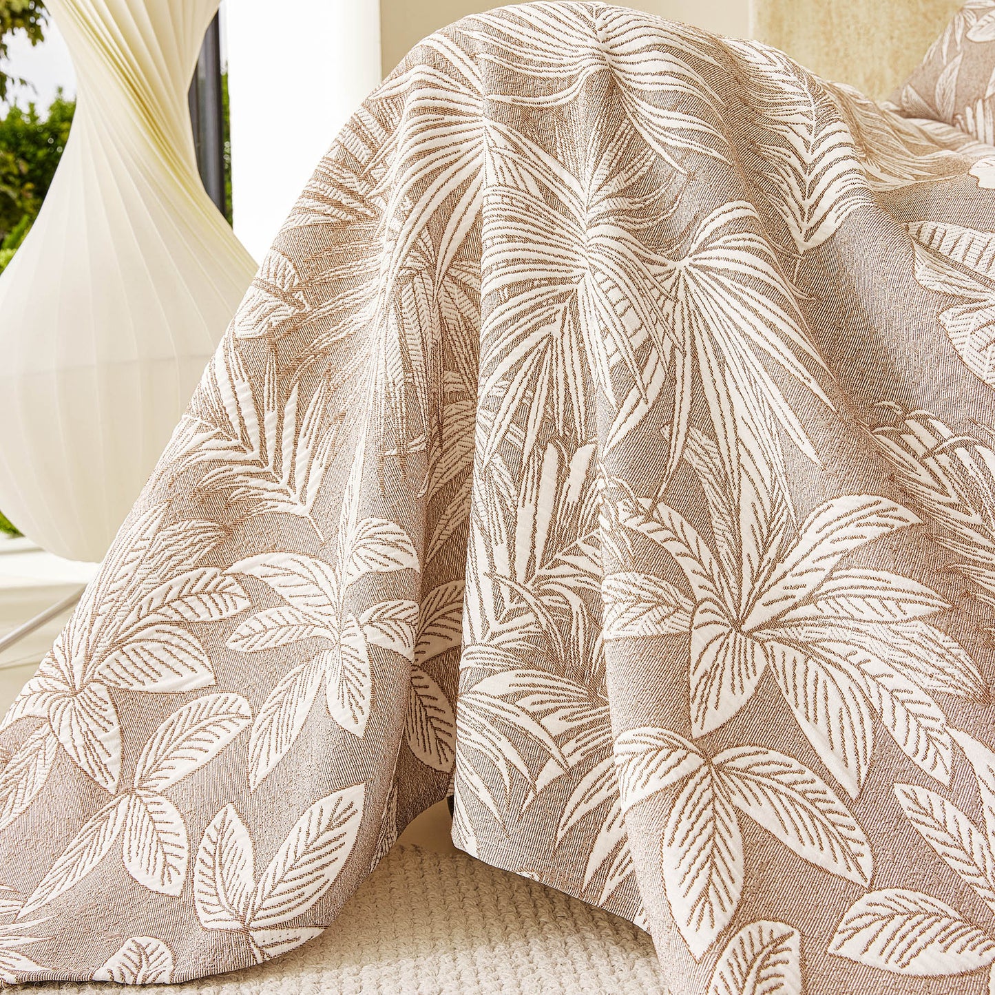 Tropical Botanical Leaf Texture Furniture Protector Blanket Soft Breathable Sofa Cover