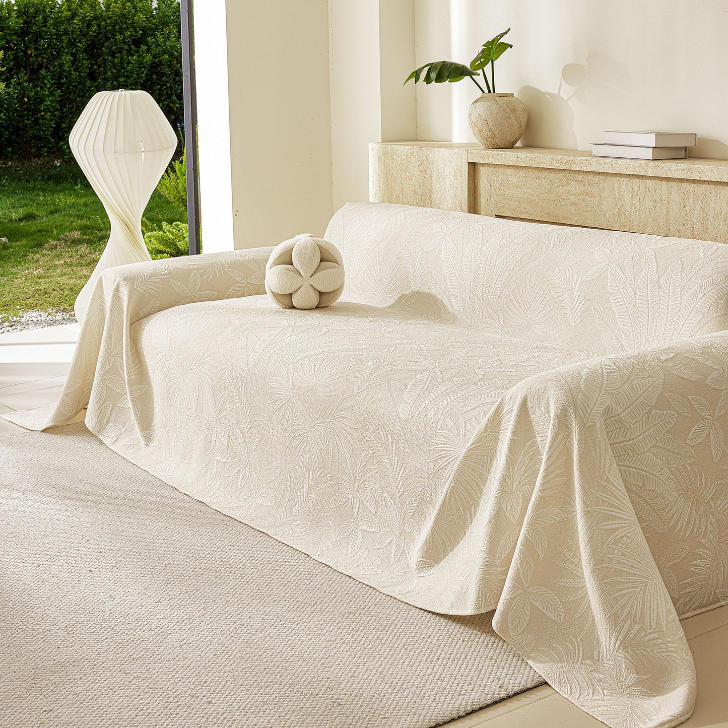 Tropical Botanical Leaf Texture Furniture Protector Blanket Soft Breathable Sofa Cover