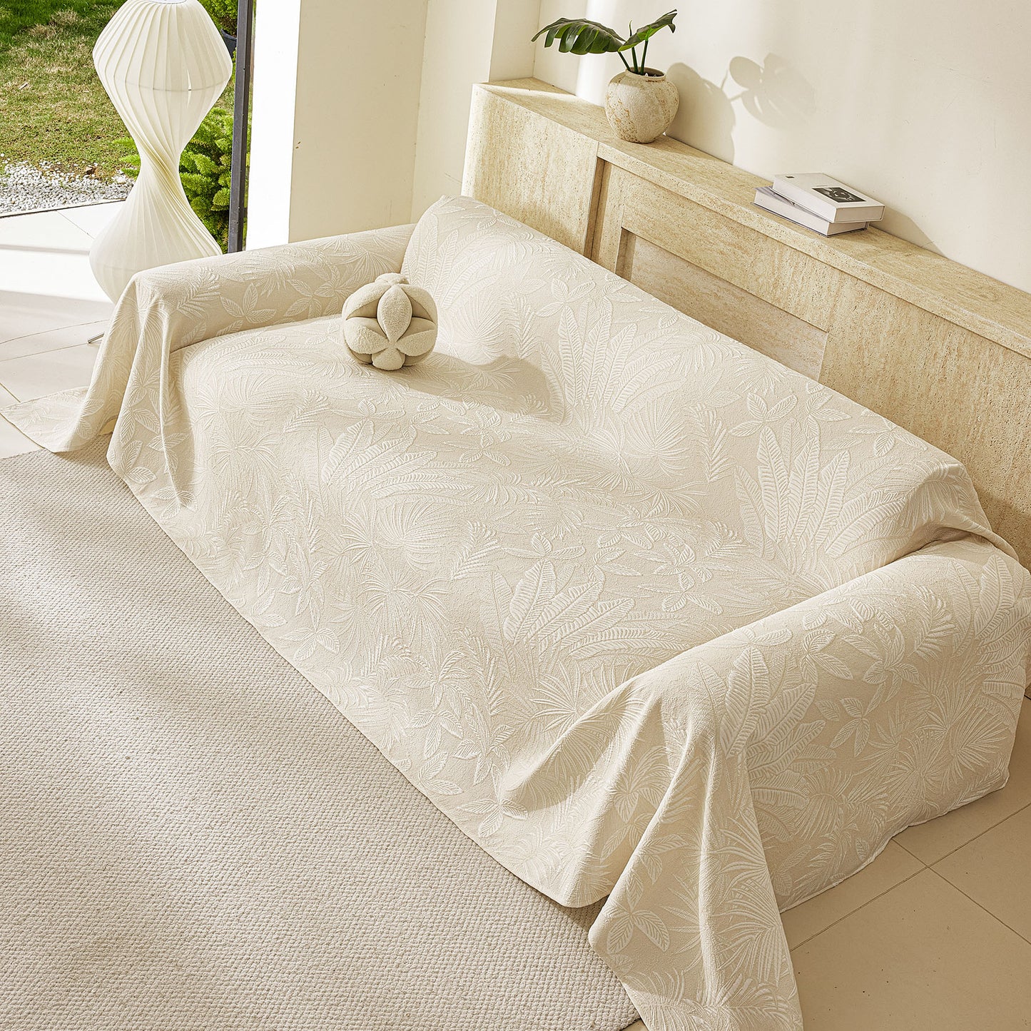Tropical Botanical Leaf Texture Furniture Protector Blanket Soft Breathable Sofa Cover