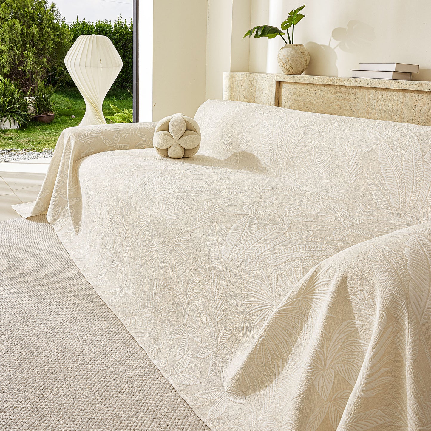 Tropical Botanical Leaf Texture Furniture Protector Blanket Soft Breathable Sofa Cover
