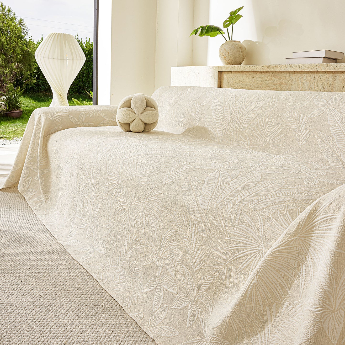 Tropical Botanical Leaf Texture Furniture Protector Blanket Soft Breathable Sofa Cover