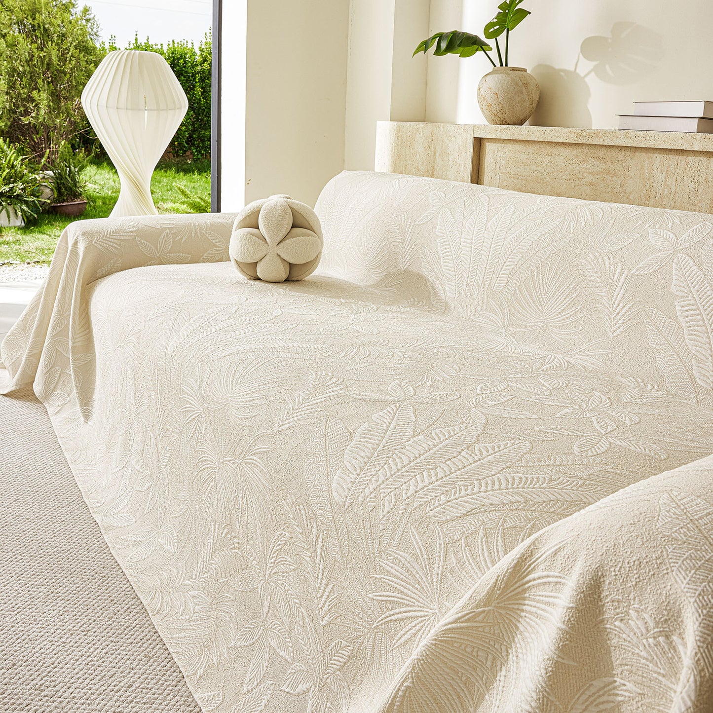 Tropical Botanical Leaf Texture Furniture Protector Blanket Soft Breathable Sofa Cover
