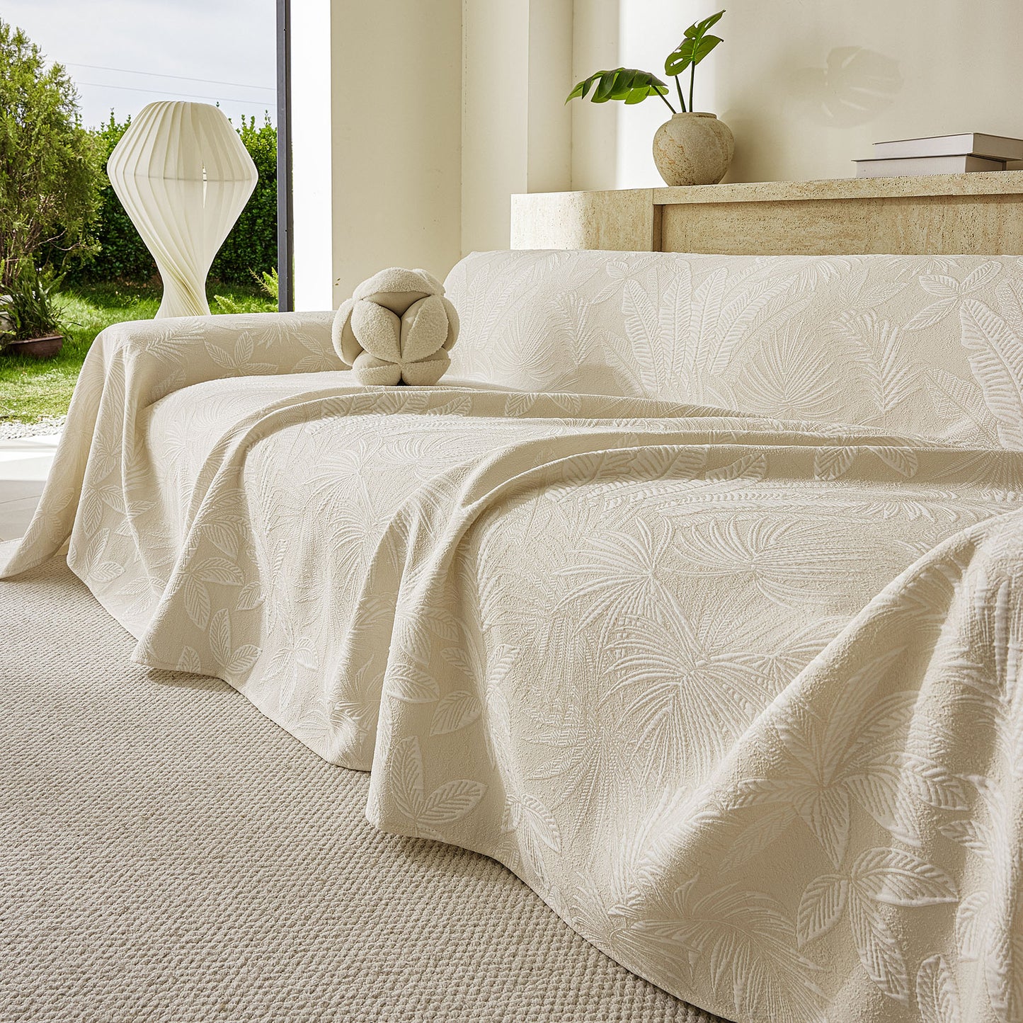 Tropical Botanical Leaf Texture Furniture Protector Blanket Soft Breathable Sofa Cover