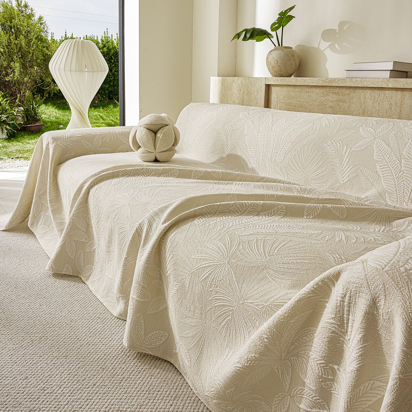 Tropical Botanical Leaf Texture Furniture Protector Blanket Soft Breathable Sofa Cover