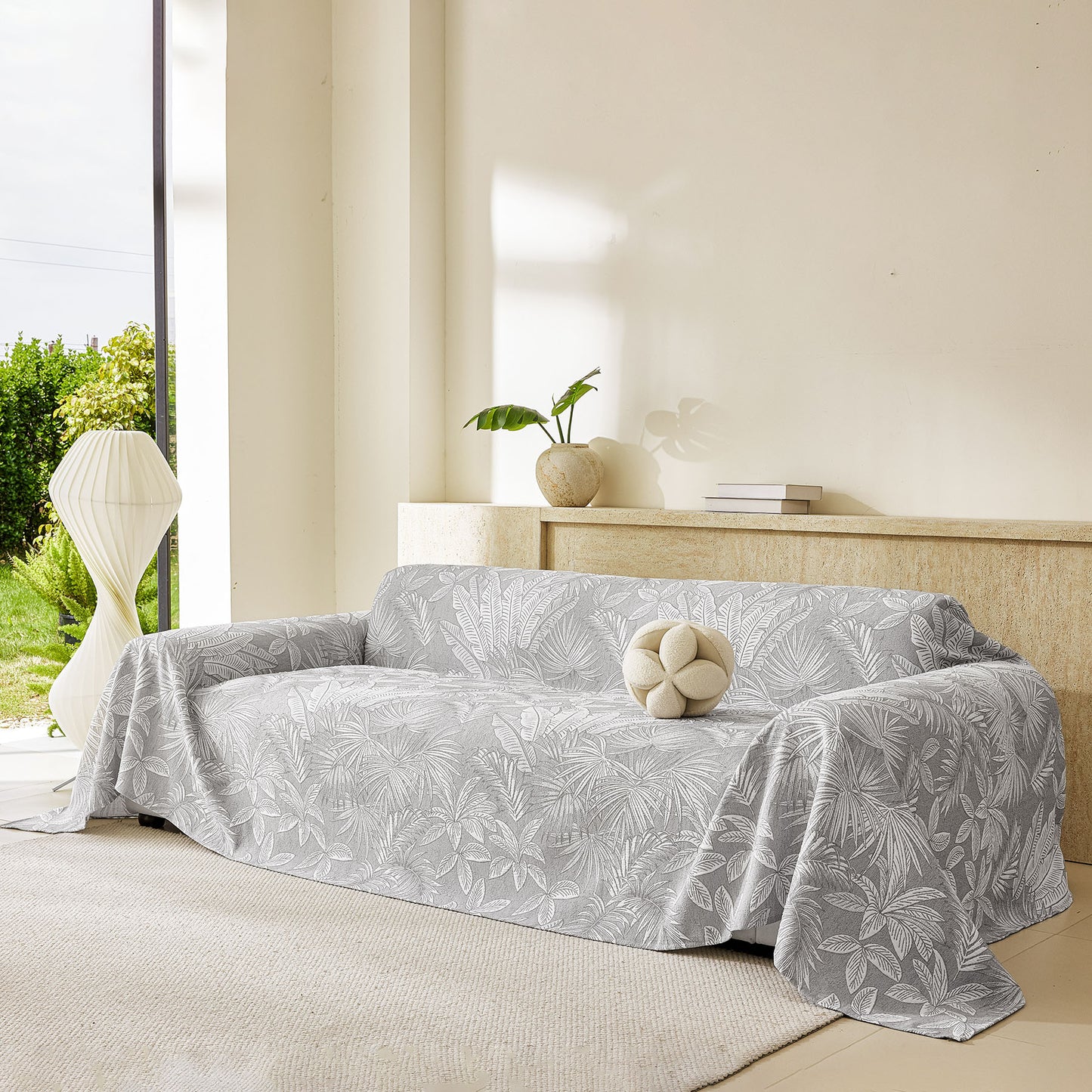 Tropical Botanical Leaf Texture Furniture Protector Blanket Soft Breathable Sofa Cover