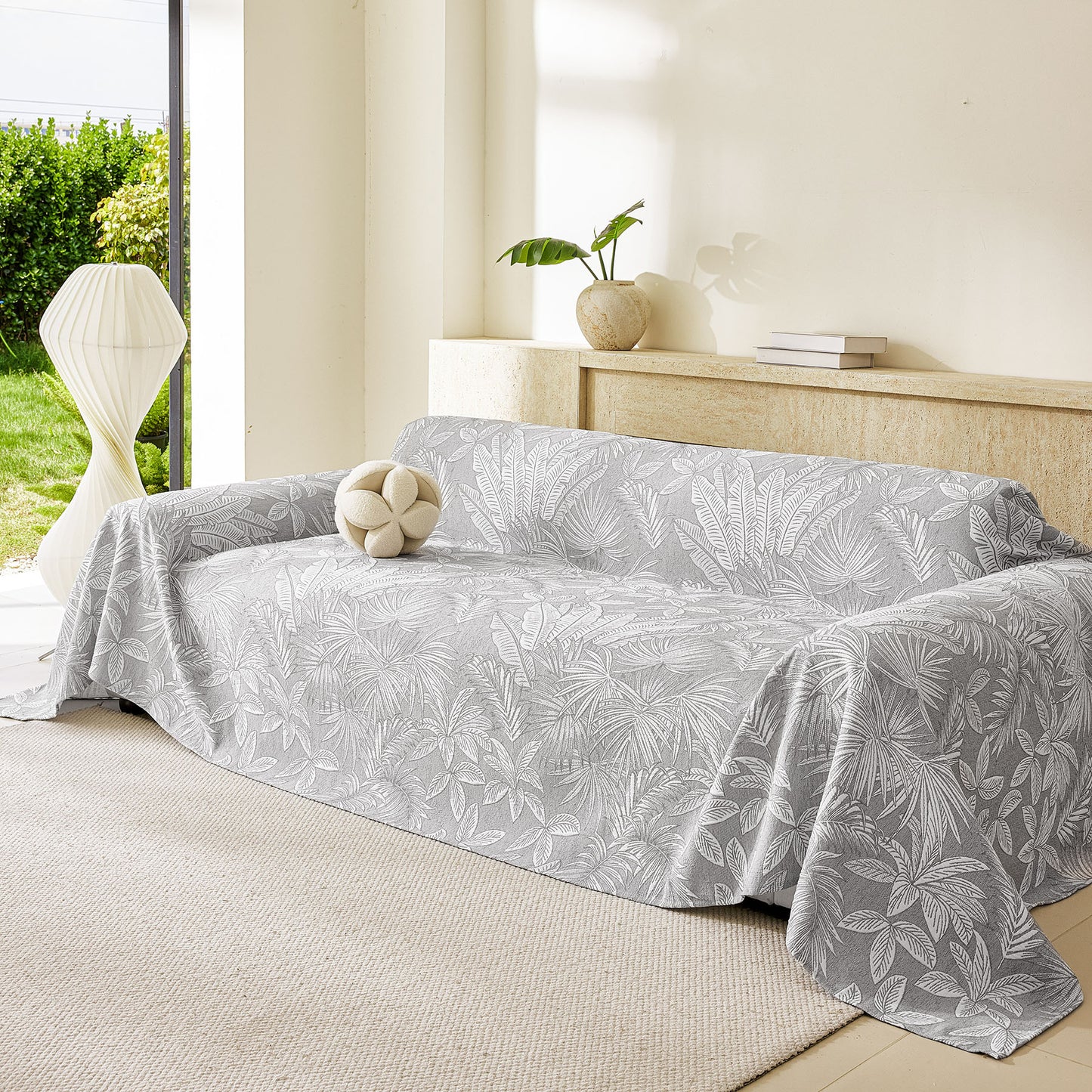 Tropical Botanical Leaf Texture Furniture Protector Blanket Soft Breathable Sofa Cover