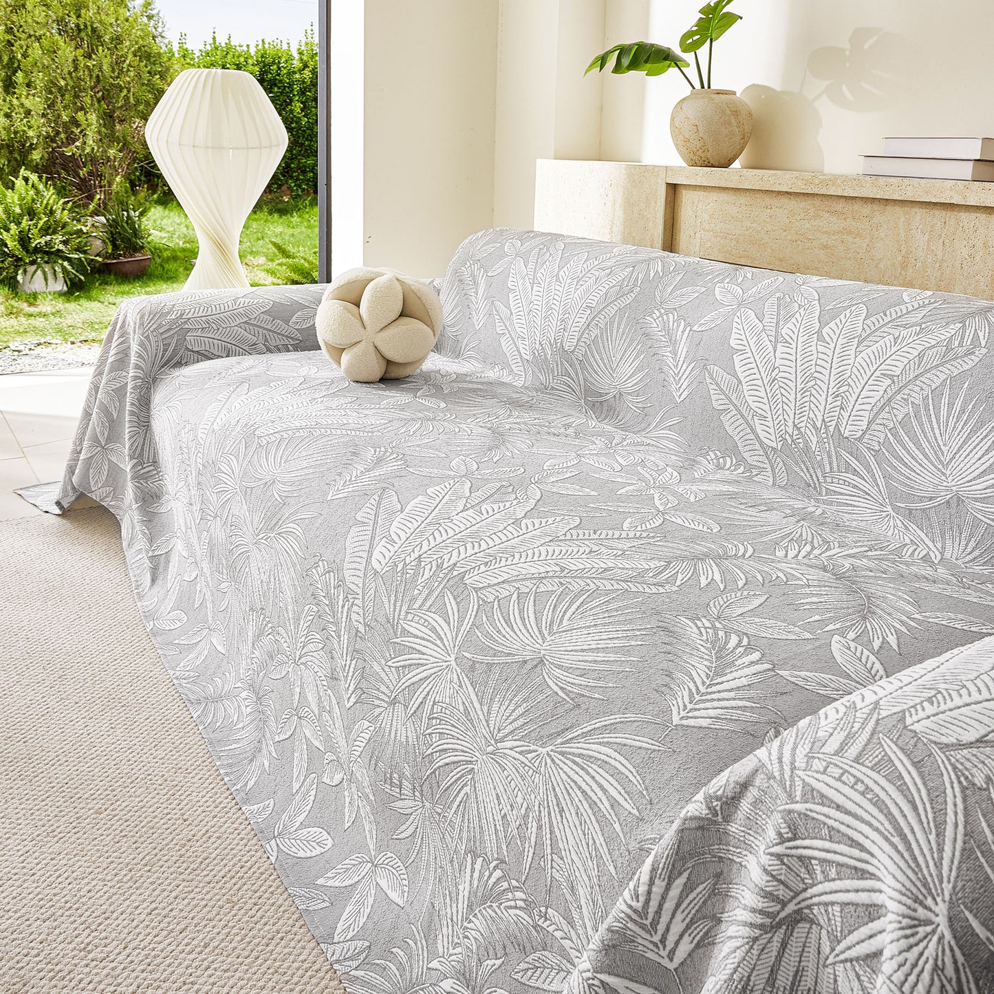 Tropical Botanical Leaf Texture Furniture Protector Blanket Soft Breathable Sofa Cover