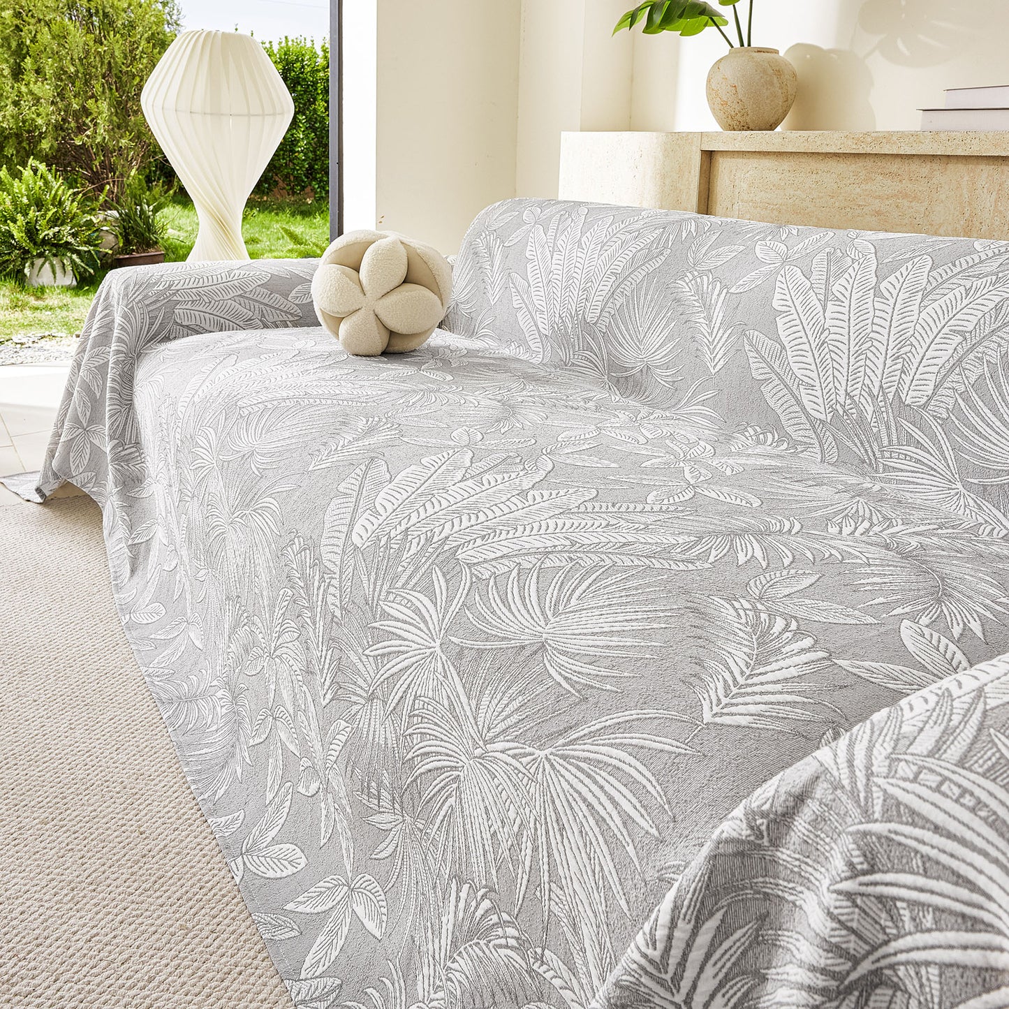 Tropical Botanical Leaf Texture Furniture Protector Blanket Soft Breathable Sofa Cover