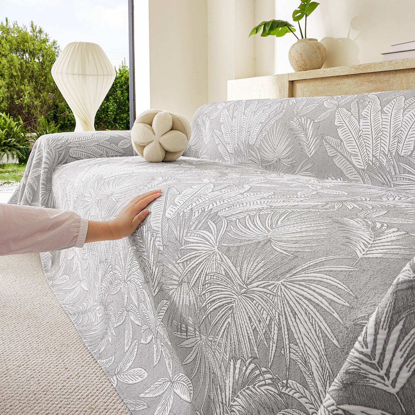 Tropical Botanical Leaf Texture Furniture Protector Blanket Soft Breathable Sofa Cover