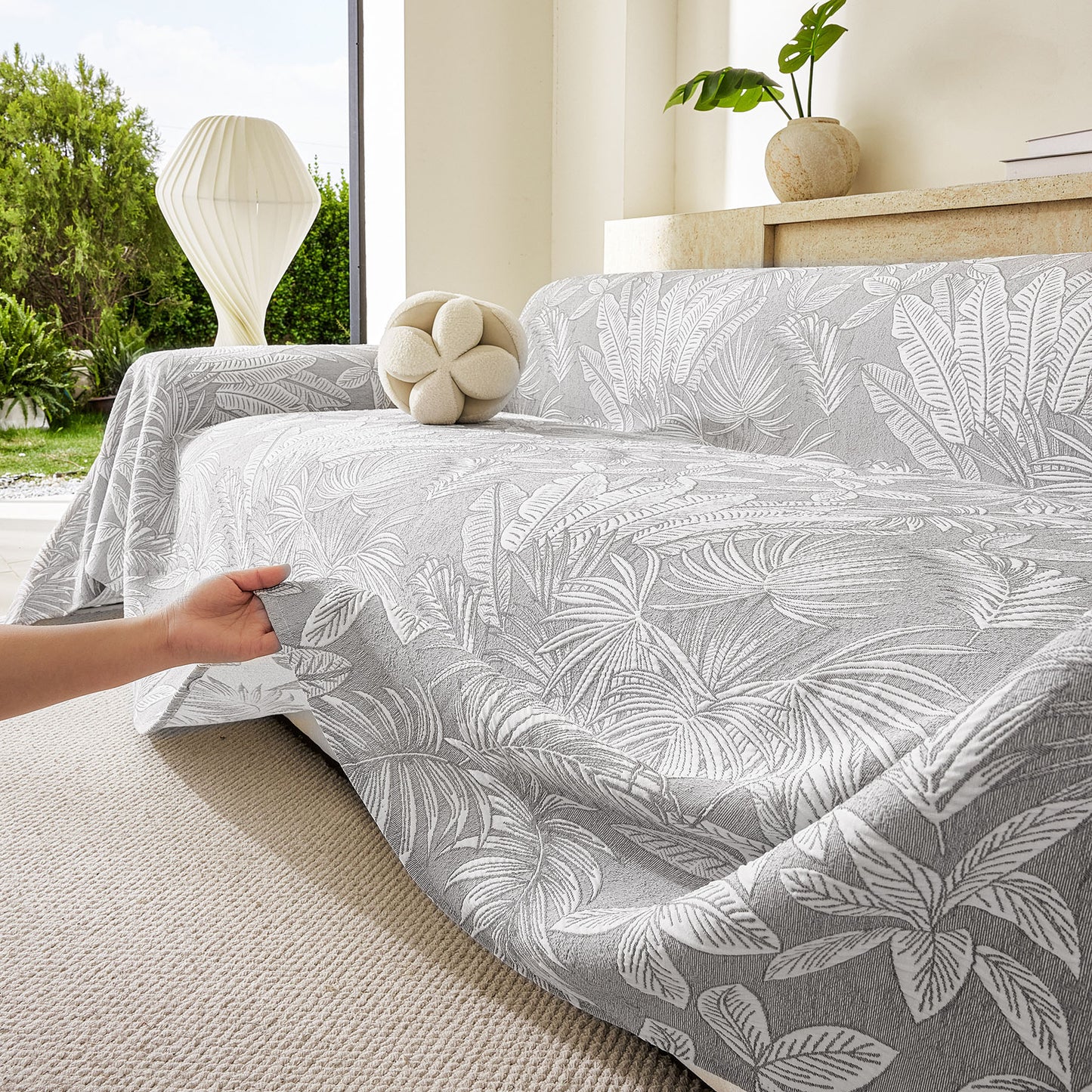 Tropical Botanical Leaf Texture Furniture Protector Blanket Soft Breathable Sofa Cover