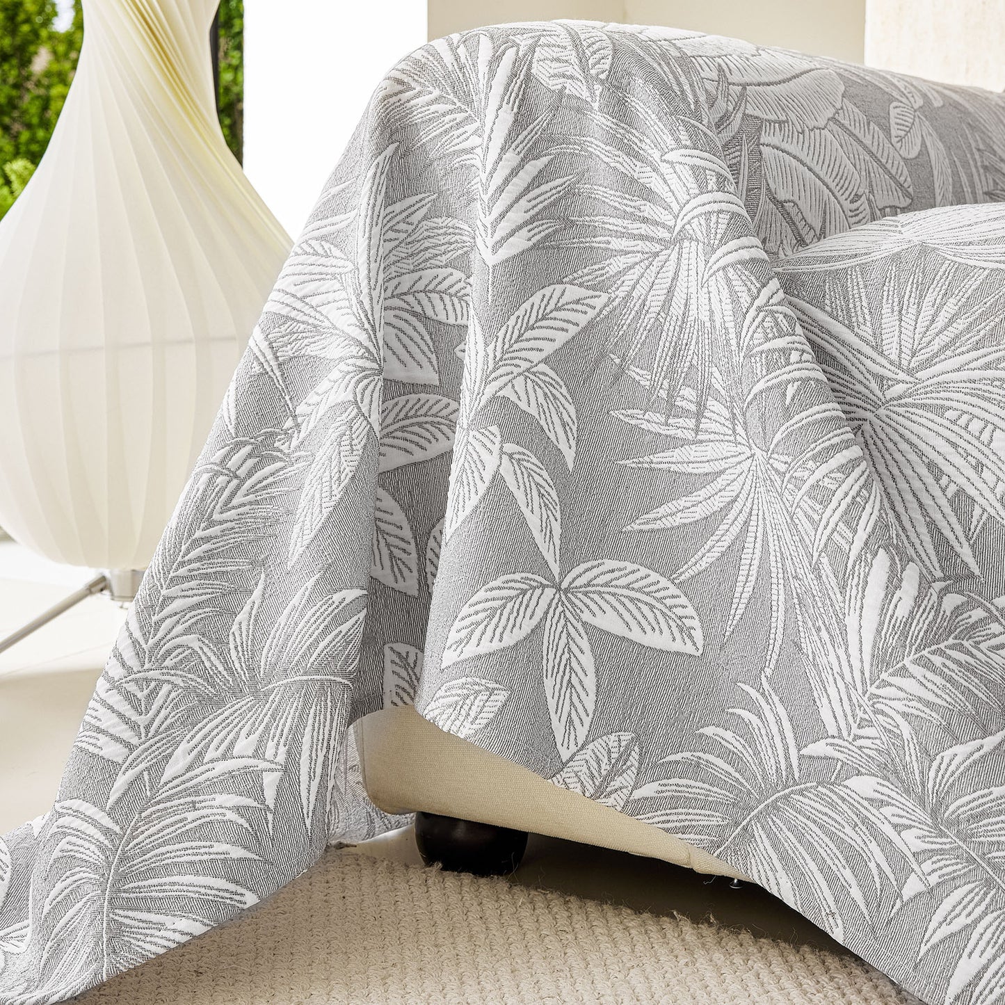 Tropical Botanical Leaf Texture Furniture Protector Blanket Soft Breathable Sofa Cover