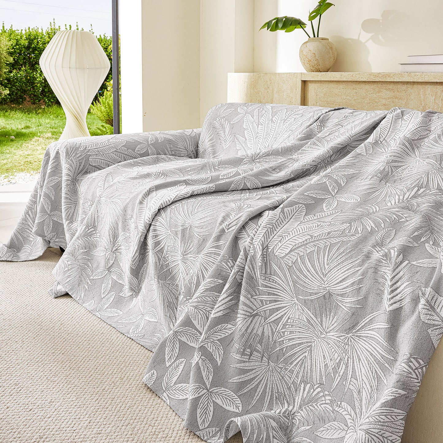 Tropical Botanical Leaf Texture Furniture Protector Blanket Soft Breathable Sofa Cover
