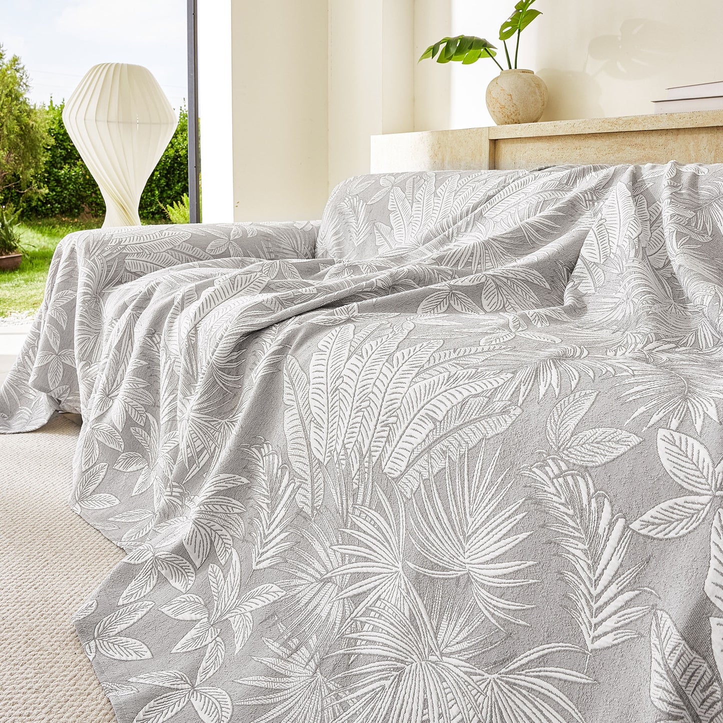 Tropical Botanical Leaf Texture Furniture Protector Blanket Soft Breathable Sofa Cover