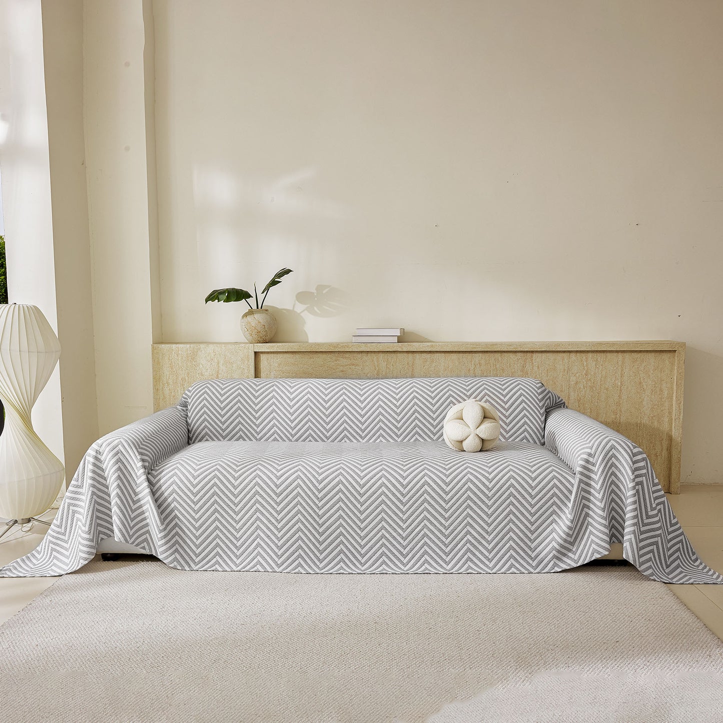 Three Layer Woven Soft Breathable Sofa Cover Blanket, Textured Chevron Couch Cover