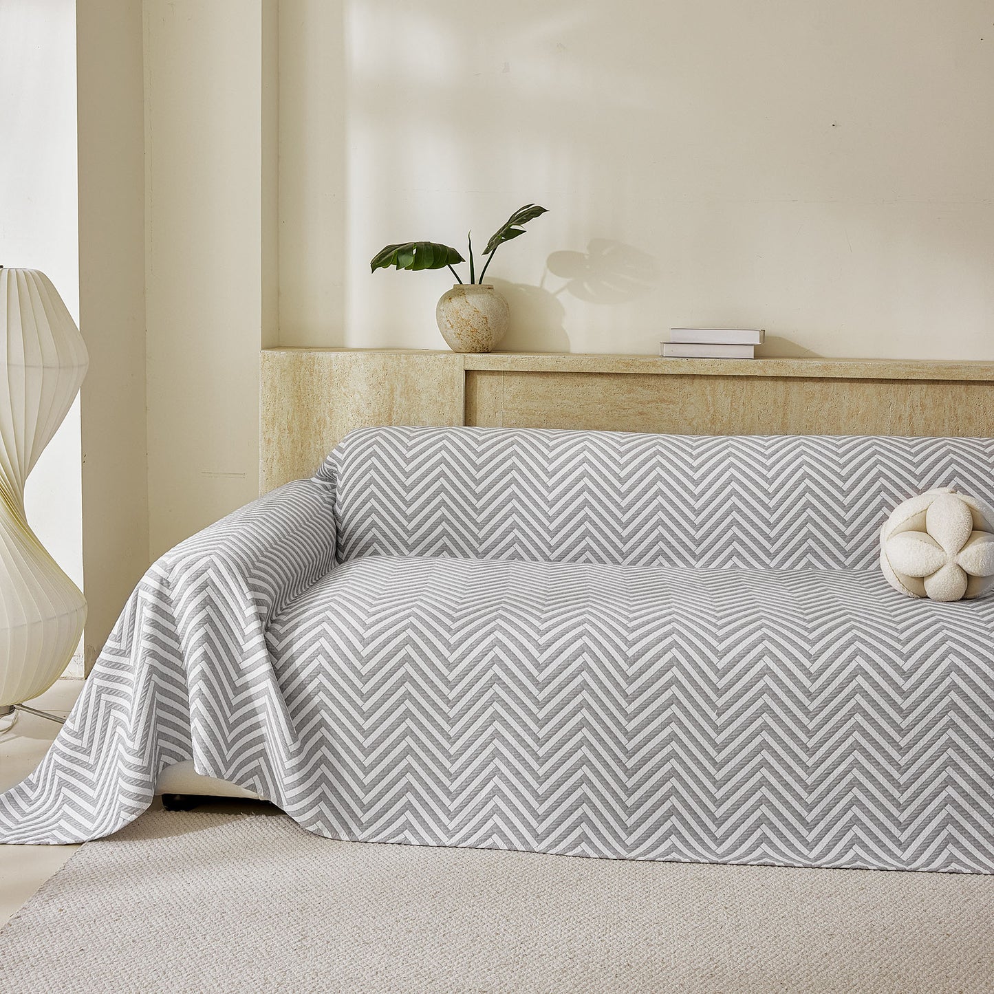 Three Layer Woven Soft Breathable Sofa Cover Blanket, Textured Chevron Couch Cover