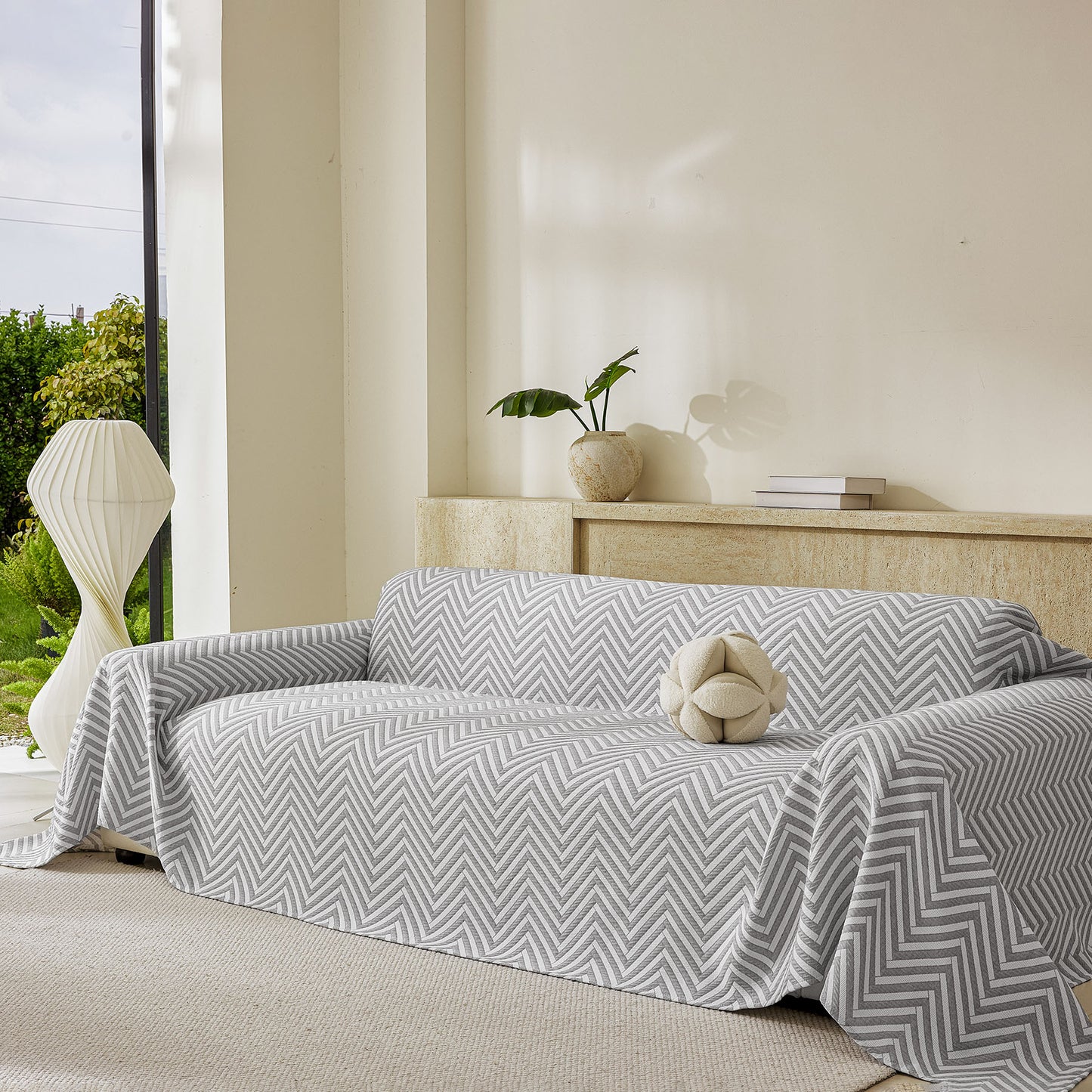 Three Layer Woven Soft Breathable Sofa Cover Blanket, Textured Chevron Couch Cover
