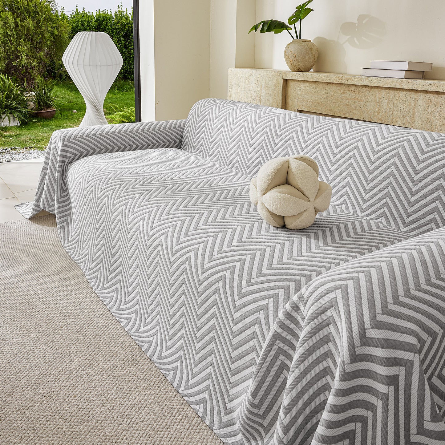 Three Layer Woven Soft Breathable Sofa Cover Blanket, Textured Chevron Couch Cover