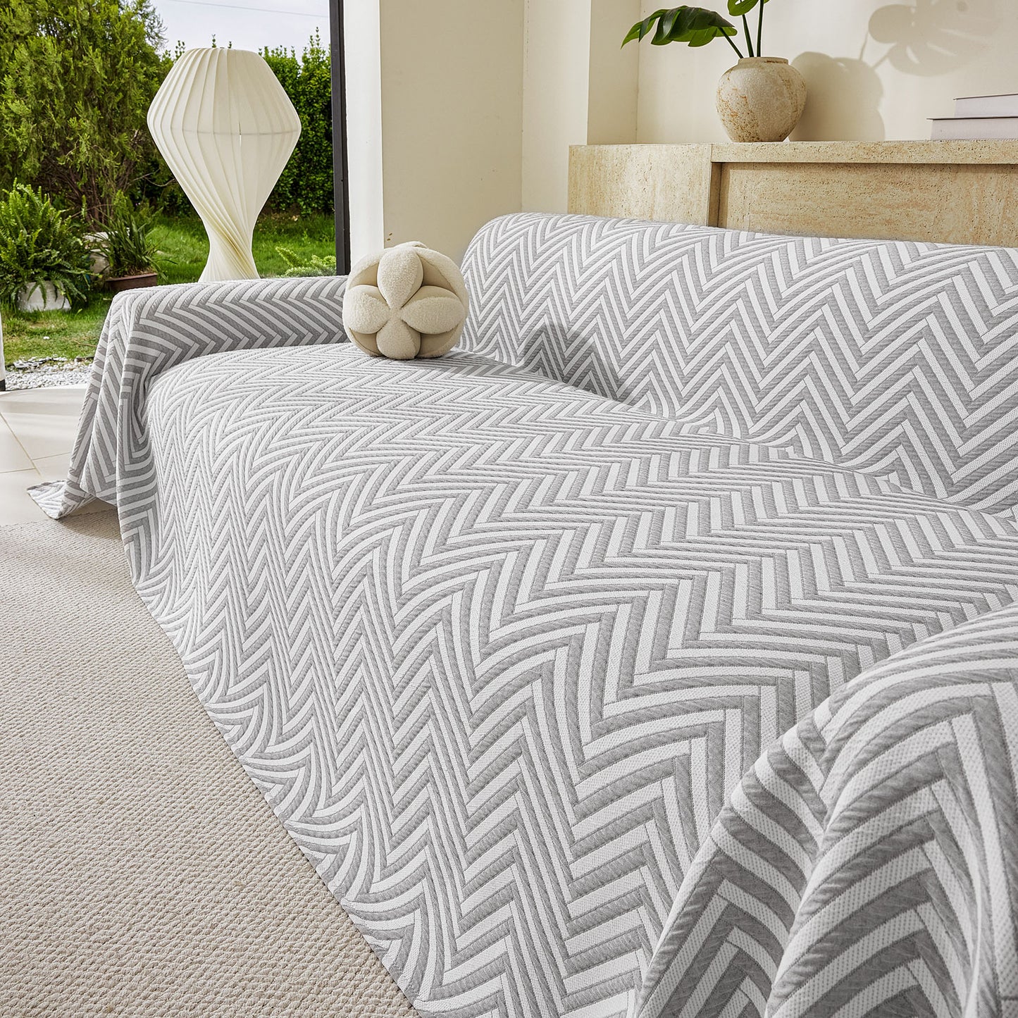 Three Layer Woven Soft Breathable Sofa Cover Blanket, Textured Chevron Couch Cover
