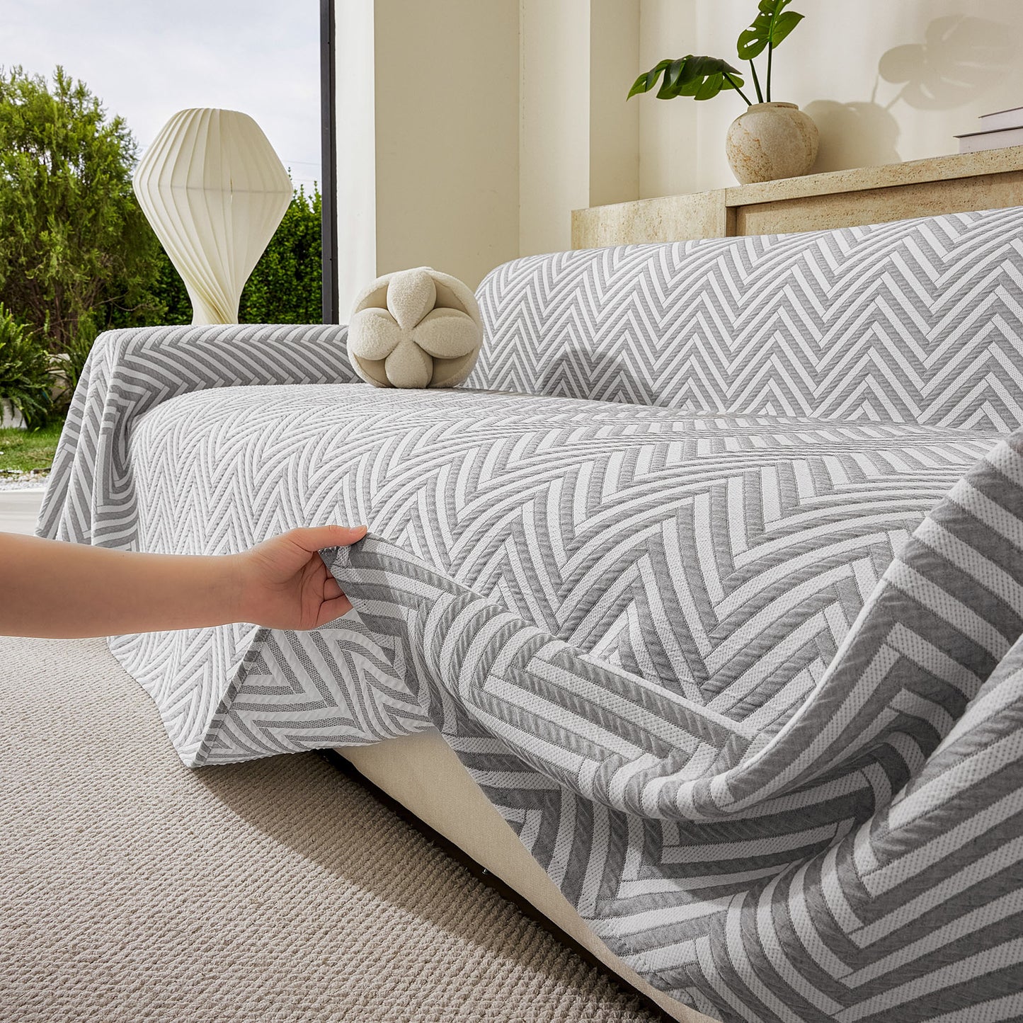 Three Layer Woven Soft Breathable Sofa Cover Blanket, Textured Chevron Couch Cover